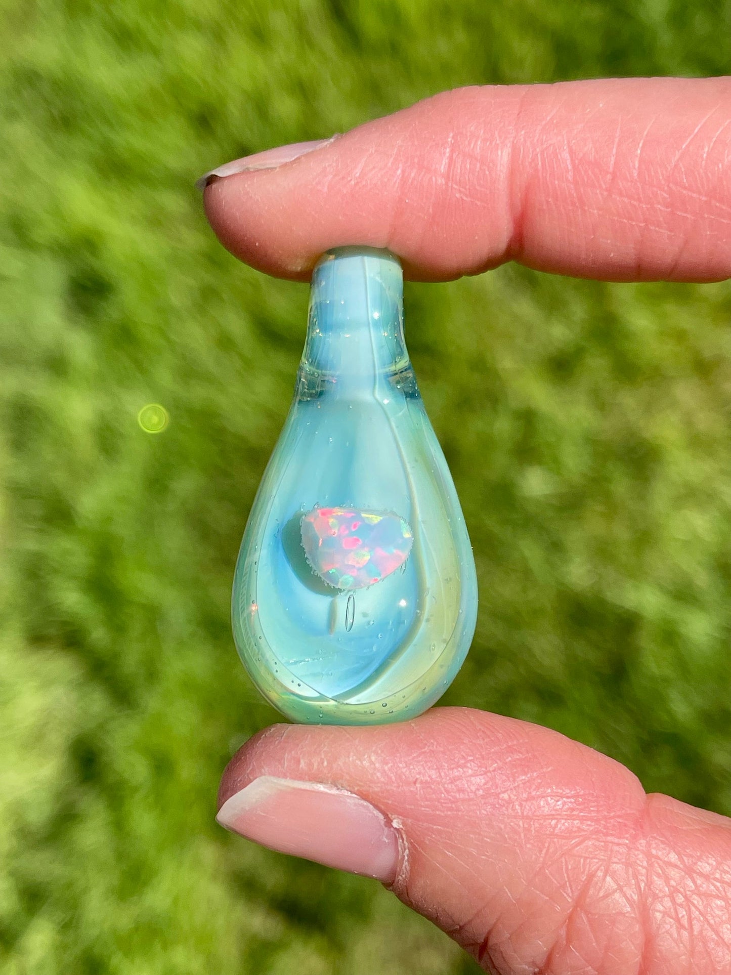 Small Glass Pendant, Glass Blown Opal Pendant, Birthday Gift Idea for her, Ocean Inspired Gift, Unique Handmade Jewelry, Mystical Necklace