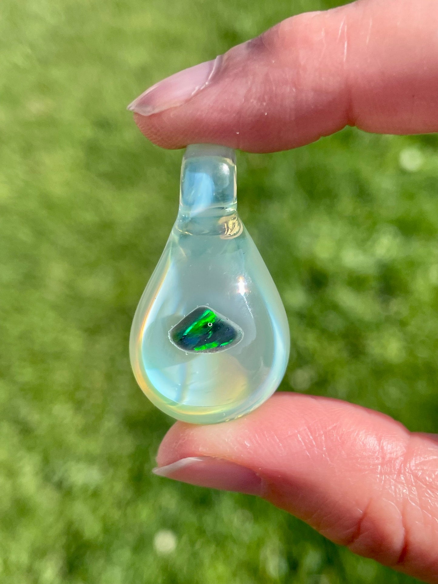 Blown Glass Pendant, Artisan Jewelry for Women, Unique Jewelry, Gift for her, Opal Necklace Charm, Opal Pendant, Handmade Pendant Necklace
