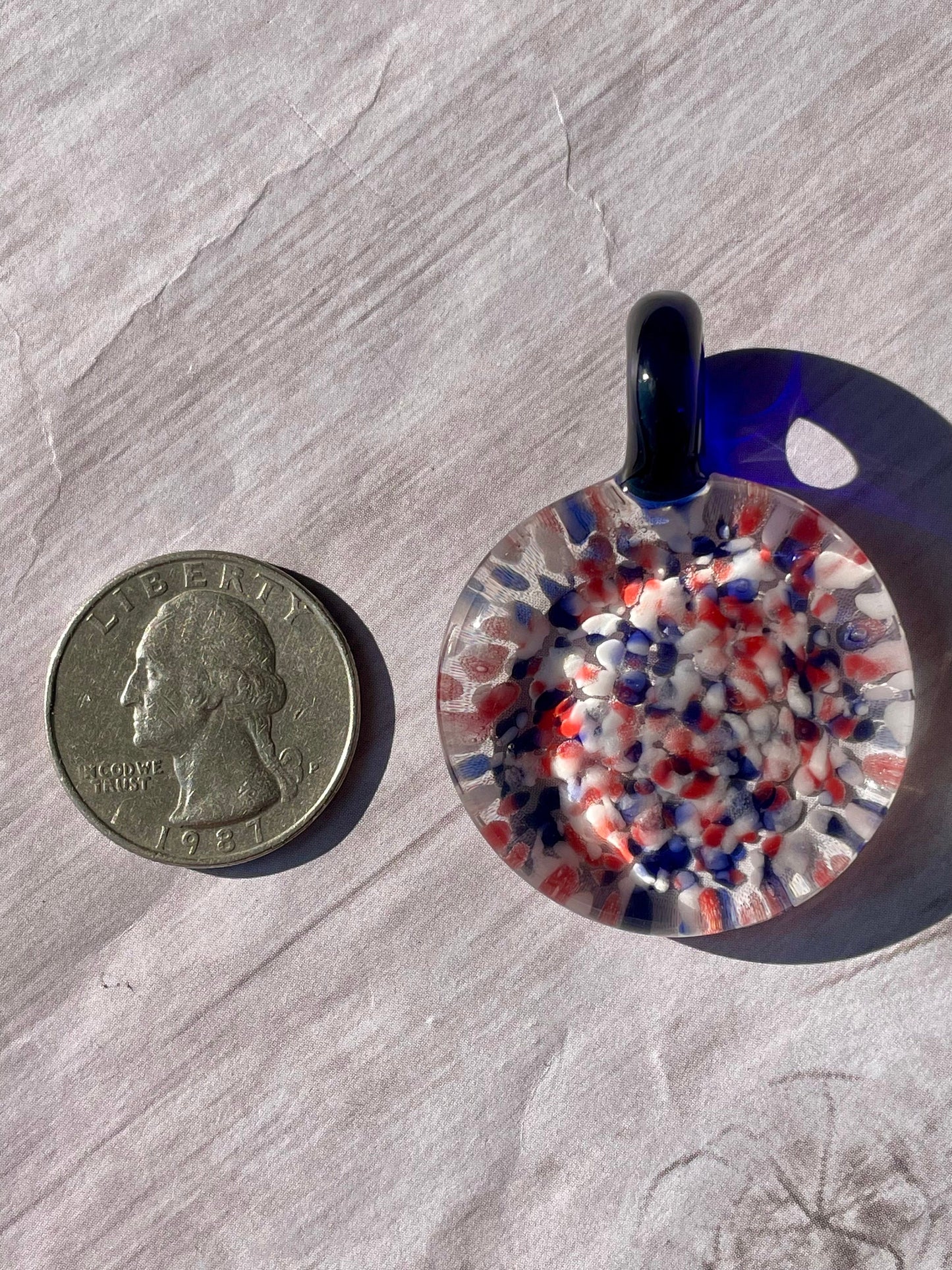 Red White and Blue Necklace, Blown Glass Pendant for women, Gift for her, Graduation gift ideas, Unique Patriotic Necklace, Handmade Jewelry