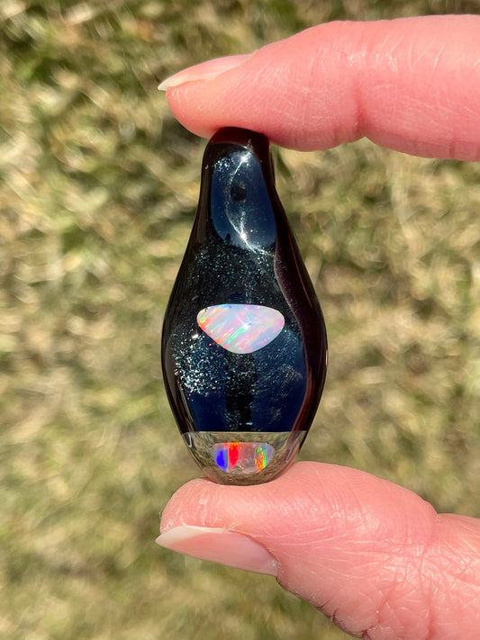 Heady Glass Pendant, Unique Opal Necklace, Artisan Jewelry, Handmade Glass Opal Pendant, Galaxy Pendant, Unique Jewelry, October Birthday