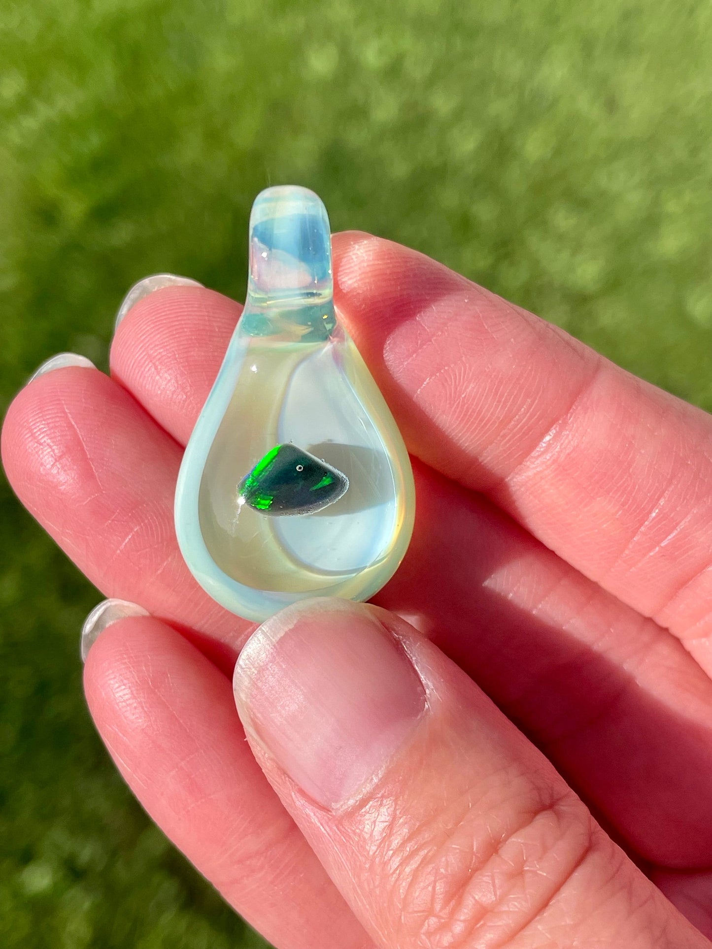 Blown Glass Pendant, Artisan Jewelry for Women, Unique Jewelry, Gift for her, Opal Necklace Charm, Opal Pendant, Handmade Pendant Necklace