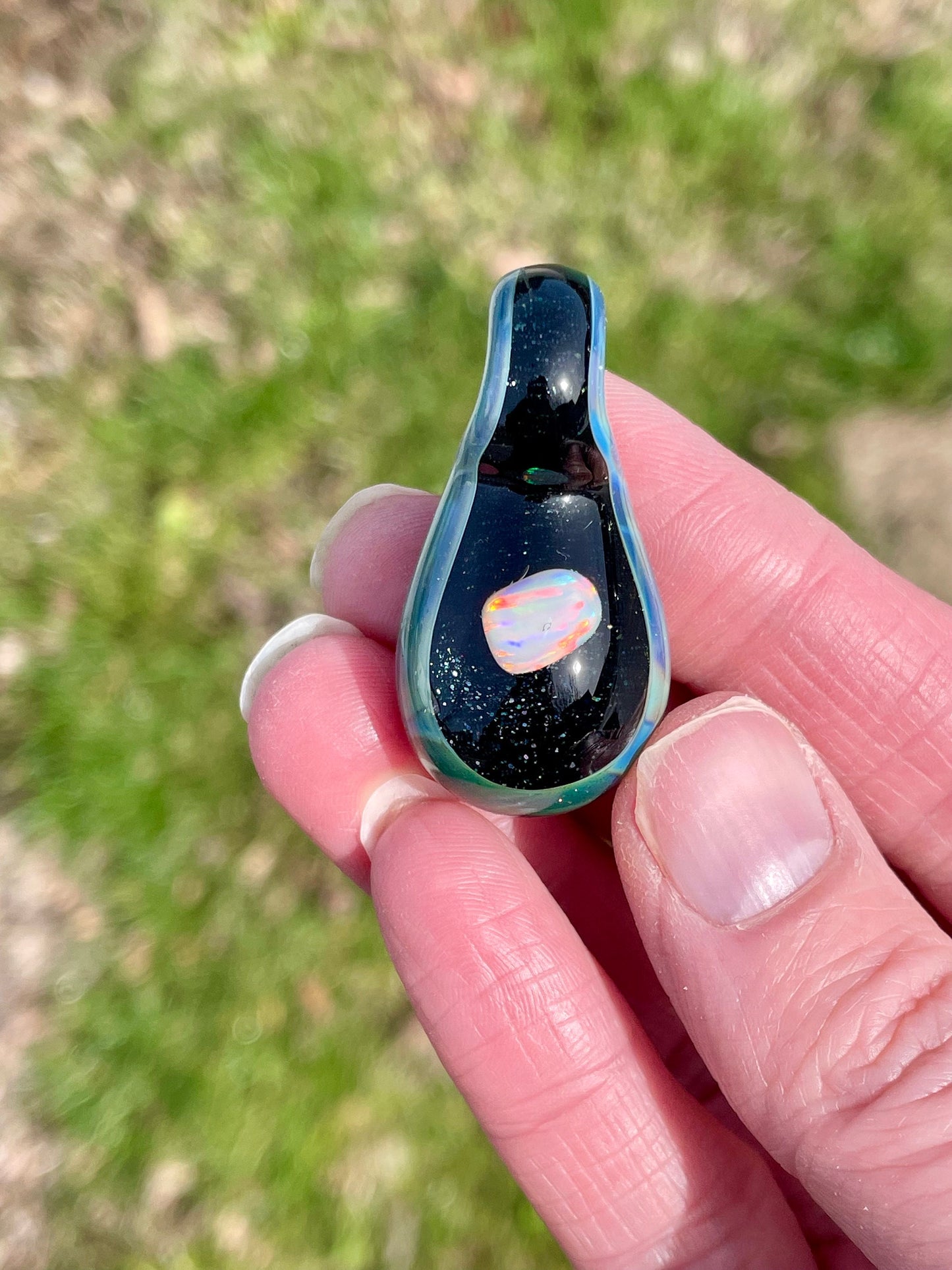 Small Glass Pendant, Glass Opal Pendant, Lampwork Focal Bead, Opal Necklace, Valentines Gift, Unique October Birthday Gift, Mystical Jewelry