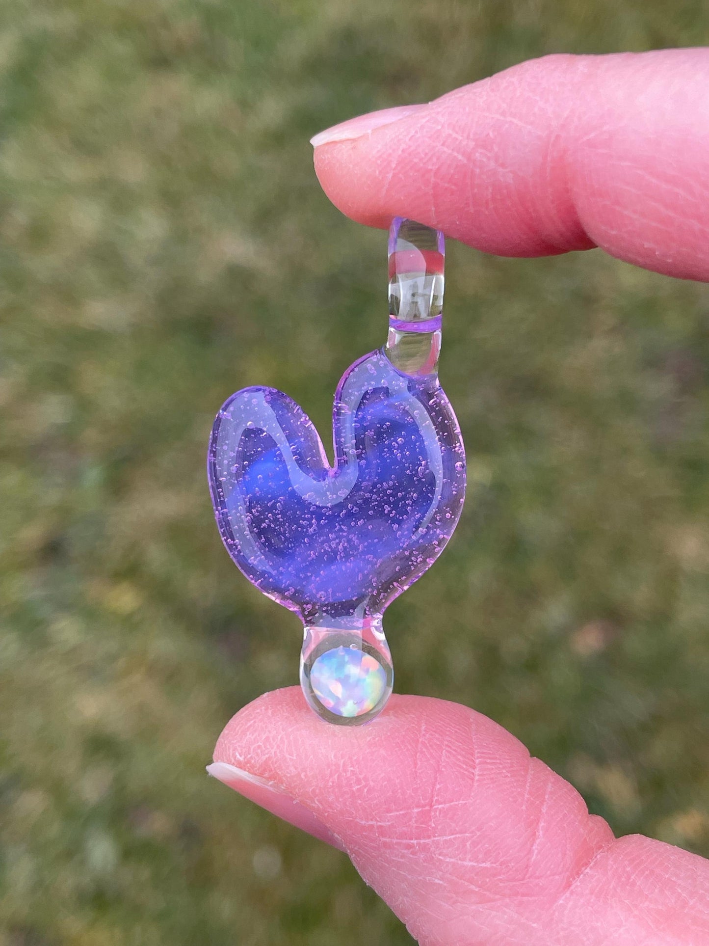 Purple Glass Heart Pendant, Unique Opal Necklace, Simple Heart Jewelry, Anniversary Gift for Wife, Unique Birthday Gift, Valentines Day Gift
