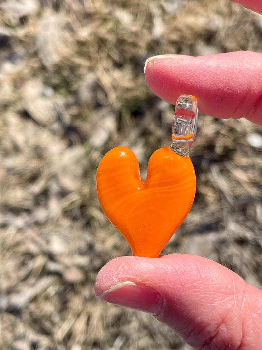 Orange Heart Pendant, Glass Necklace for Her, Simple Heart Jewelry, Anniversary Gift idea for wife, gift for girlfriend, Mothers Day Gift
