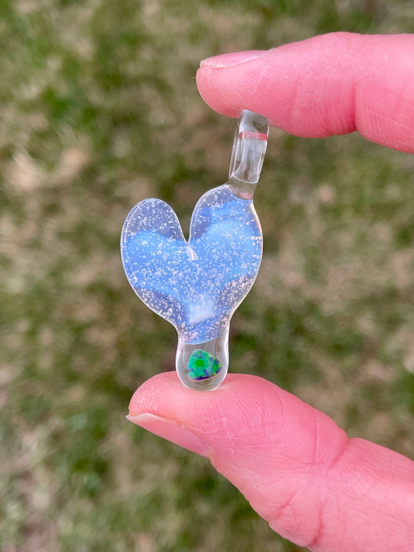 Blown Glass Heart Pendant Opal Necklace for Her, Simple Heart Jewelry Mothers Day Gift, Anniversary Gift, gift for wife, gift for girlfriend