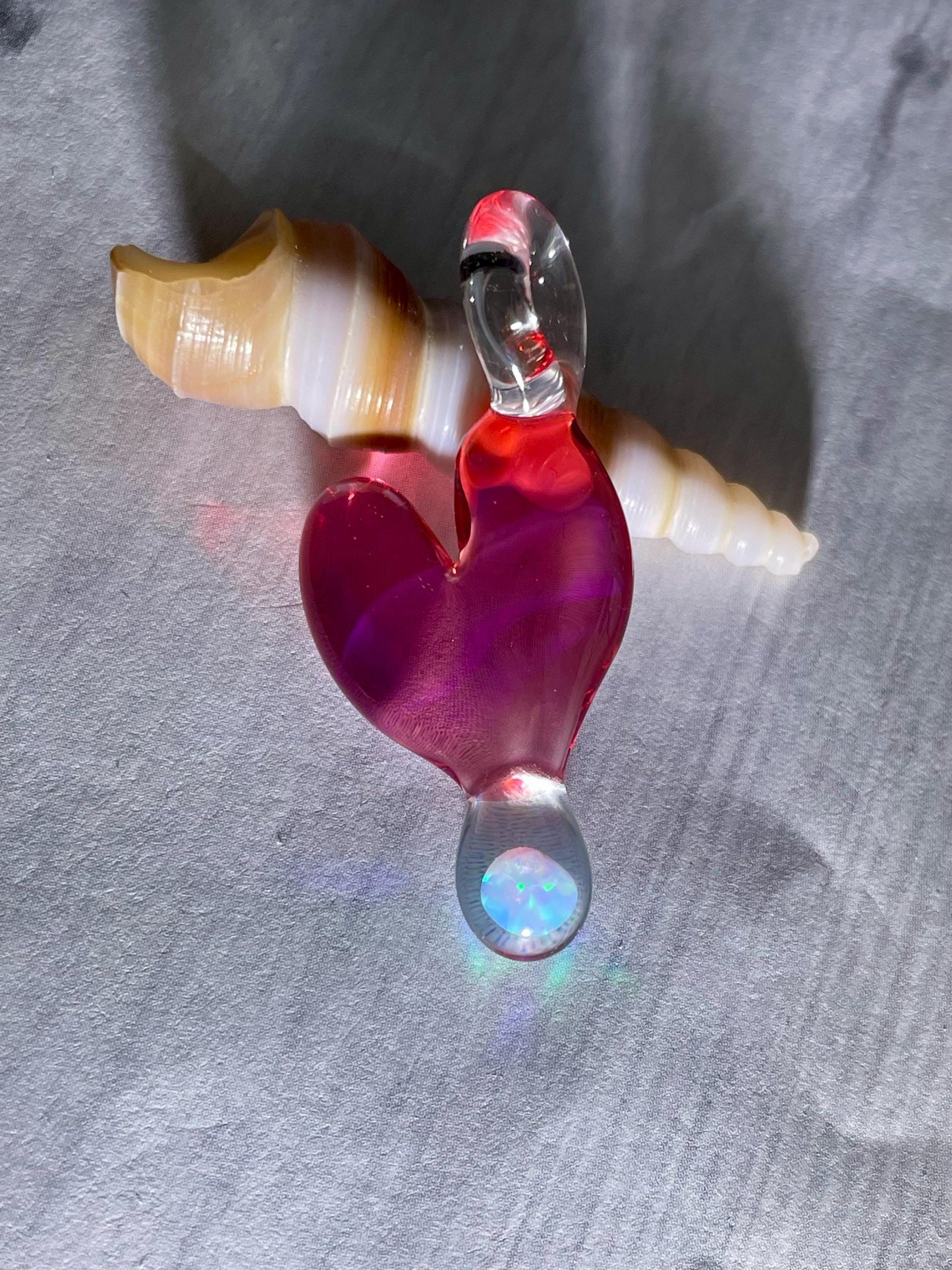 Glass Heart Pendant, Opal Necklace for Her, Simple Heart Jewelry, Anniversary Gift for Girlfriend, Pink Birthday Gift Idea, Valentines Gift