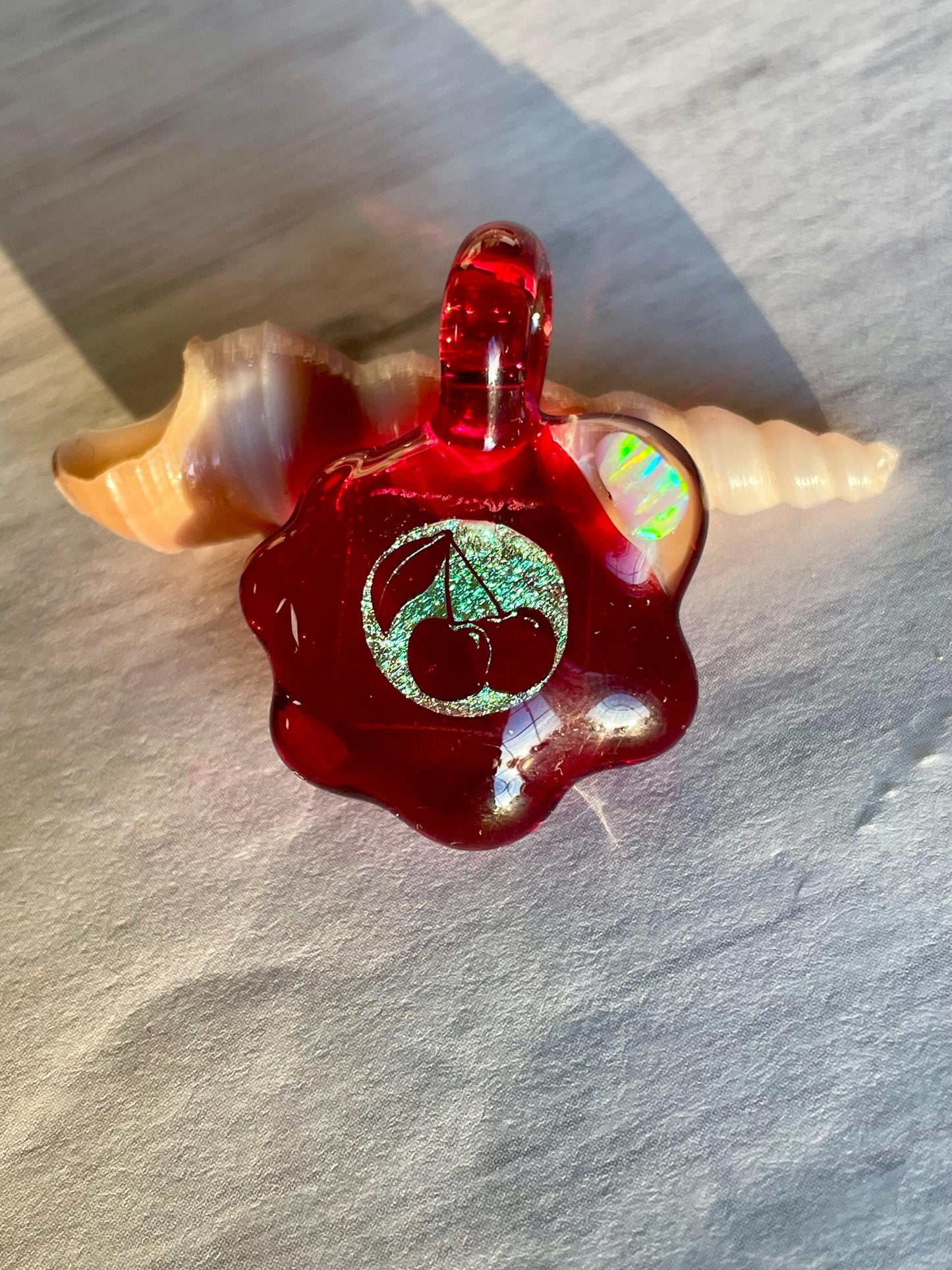 Red Cherry Necklace Gift for Women - Blown Glass Dichroic Pendant - Sister Birthday Gift - Lampwork Focal Charm Bead - Unique Valentine Gift