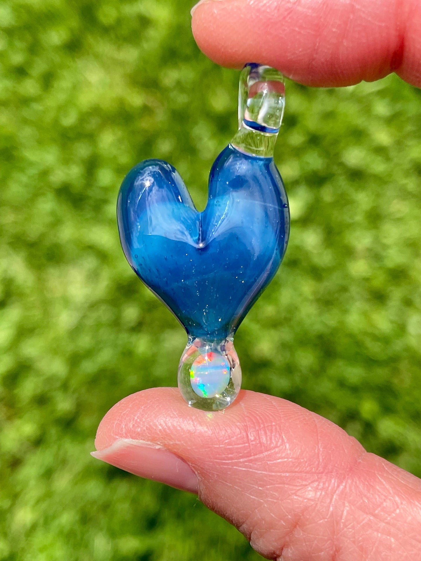 Handmade Glass Opal Pendant Necklace, Opal Necklace for Her, Simple Heart Jewelry, Valentines Gift for Wife, Anniversary Gift for Girlfriend