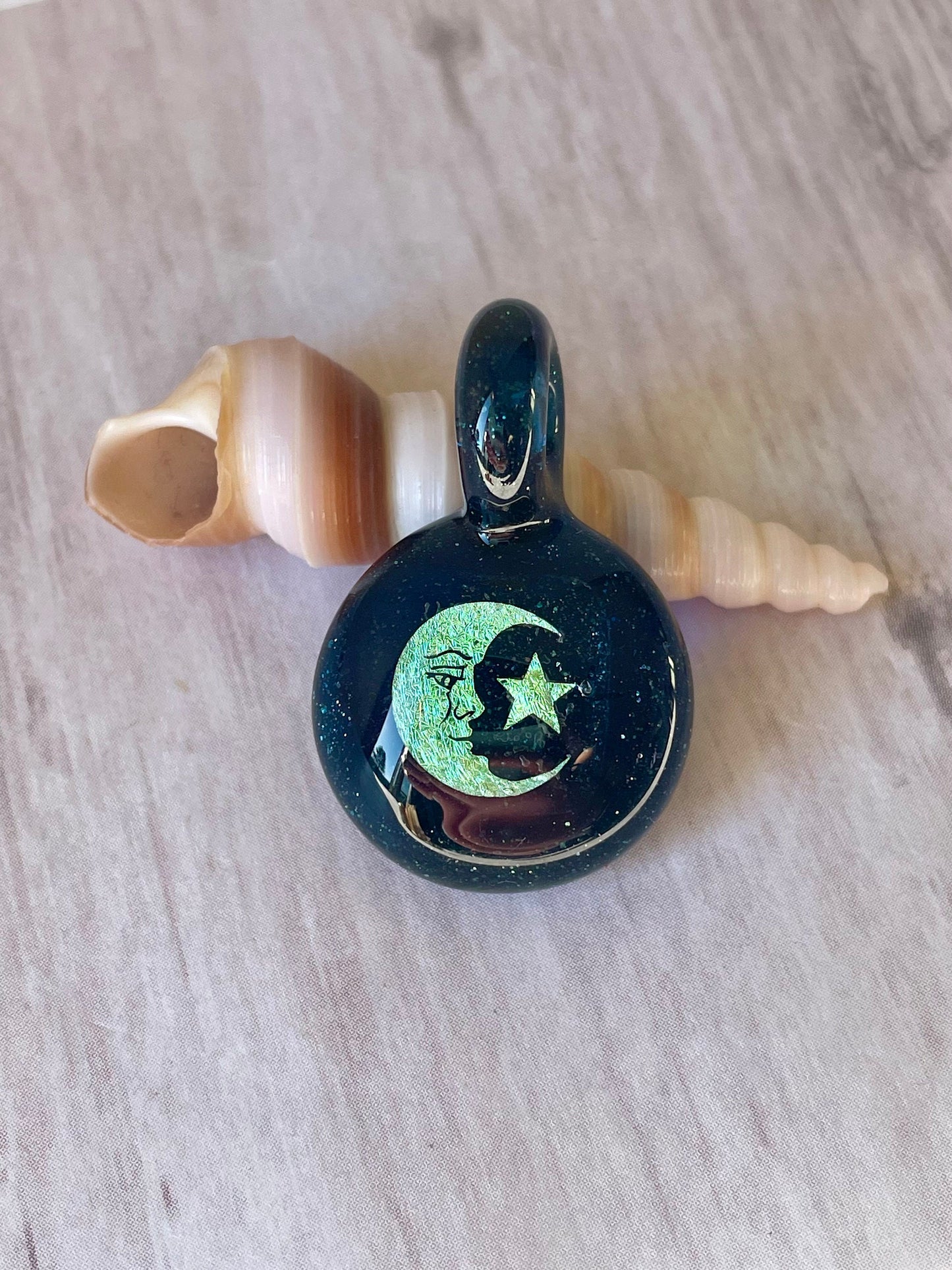 Moon and Star Necklace Pendant gift for her, Blown Glass dichroic pendant, celestial jewelry for daughter, moon and star gift for girlfriend