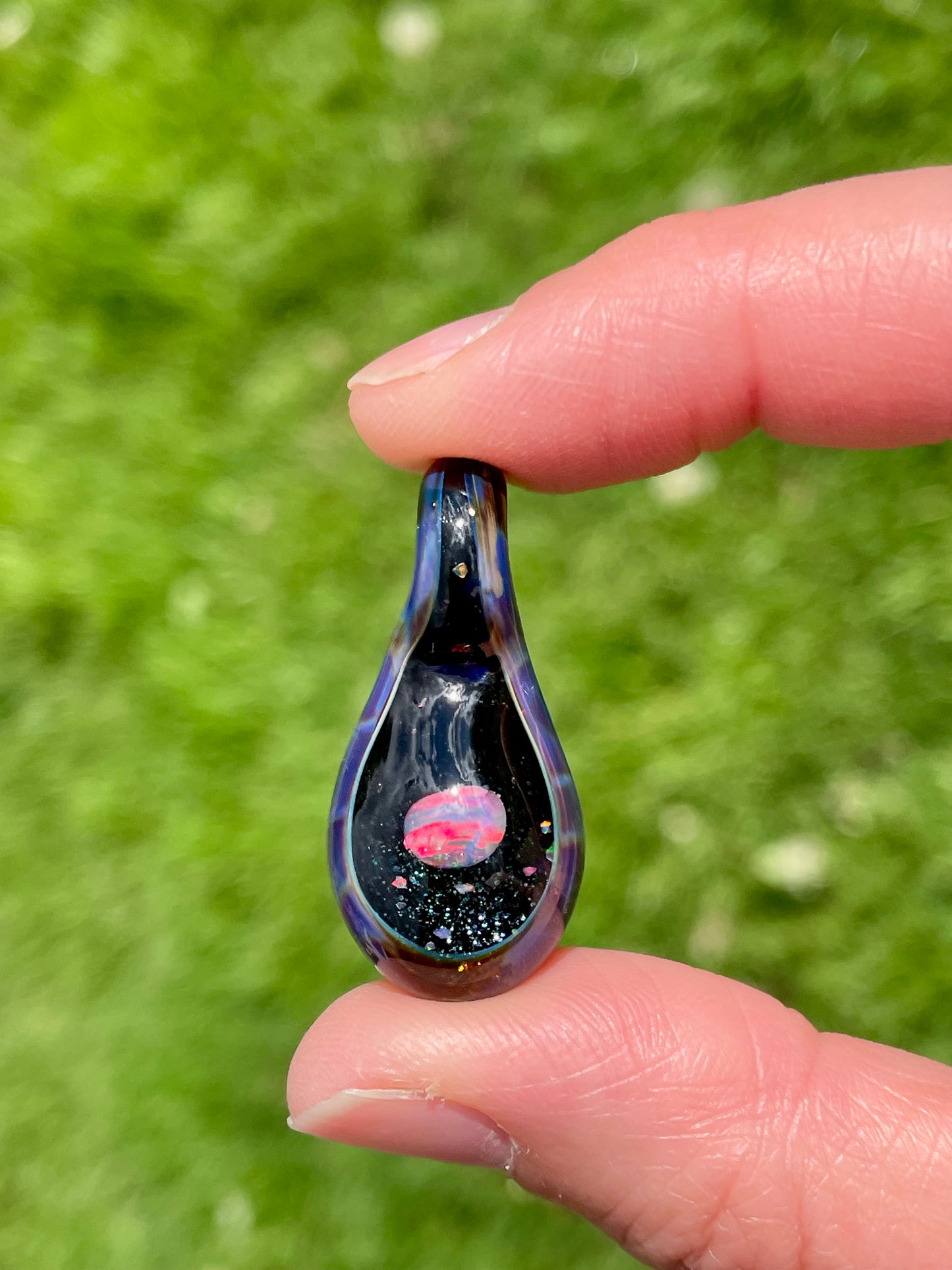 Small Glass Opal Pendant Necklace, Gemstone Jewelry, Handmade Galaxy Pendant, Mothers Day Gift for her, One of a Kind Birthday Gift Idea