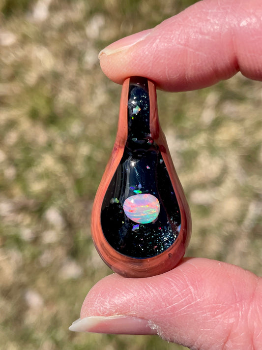Small Glass Opal Pendant, Unique Glass Pendant, Opal Necklace, Galaxy Pendant Gift for daughter, Valentines Day Gift, Birthday Gift Idea