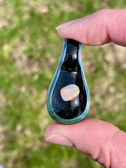 Small Glass Pendant, Glass Opal Pendant, Lampwork Focal Bead, Opal Necklace, Valentines Gift, Unique October Birthday Gift, Mystical Jewelry