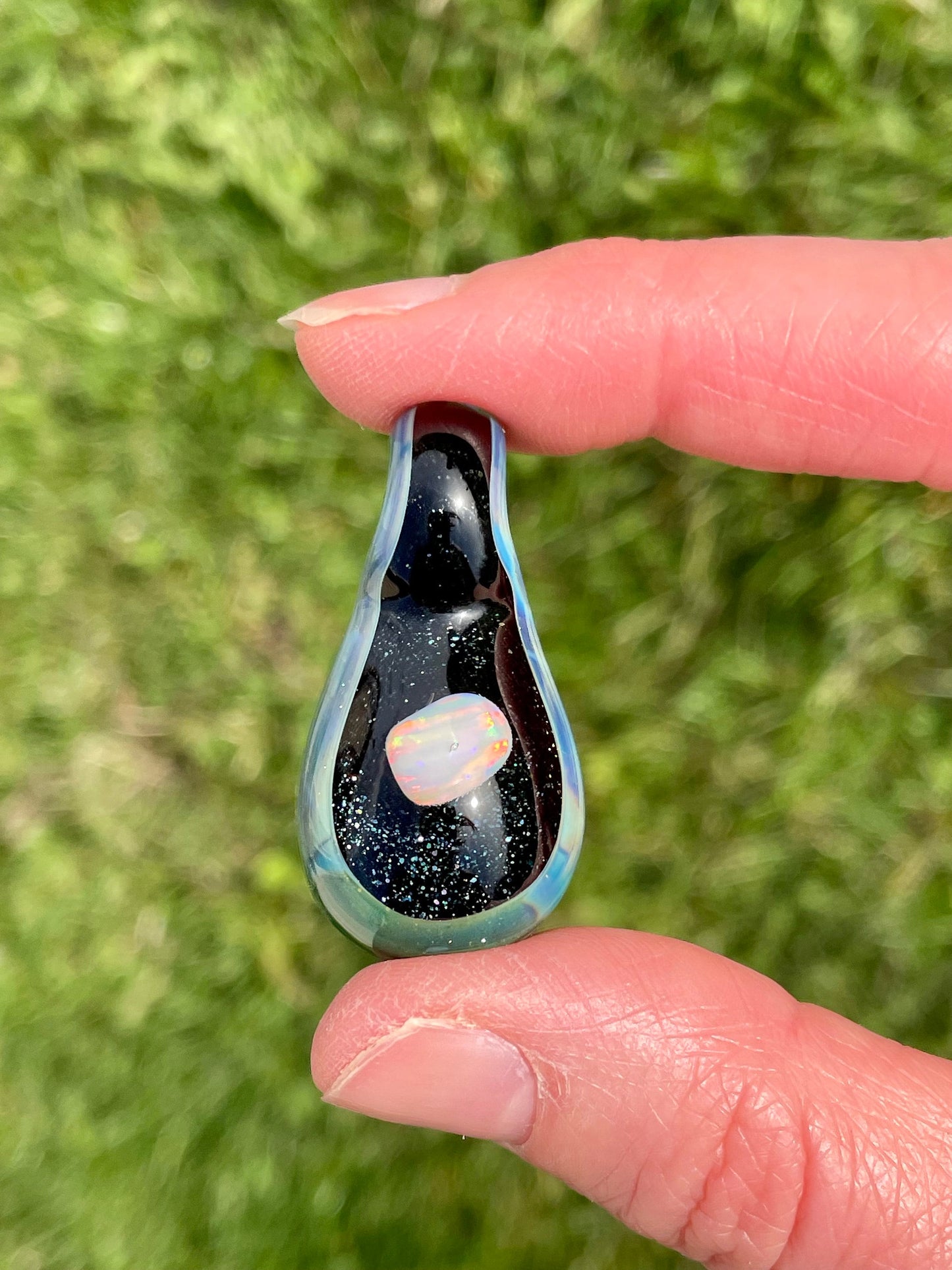 Small Glass Pendant, Glass Opal Pendant, Lampwork Focal Bead, Opal Necklace, Valentines Gift, Unique October Birthday Gift, Mystical Jewelry
