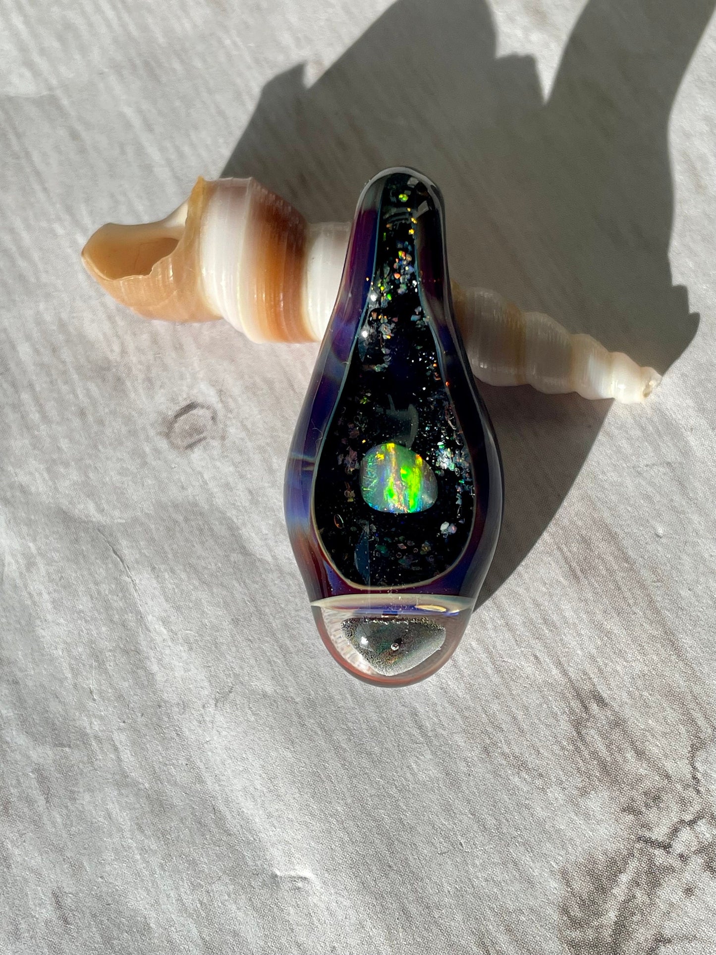 Unique Glass Blown Opal Pendant Necklace, Artisan Jewelry for her, Galaxy Pendant for him, Birthday Gift for wife, Valentines Day Gift