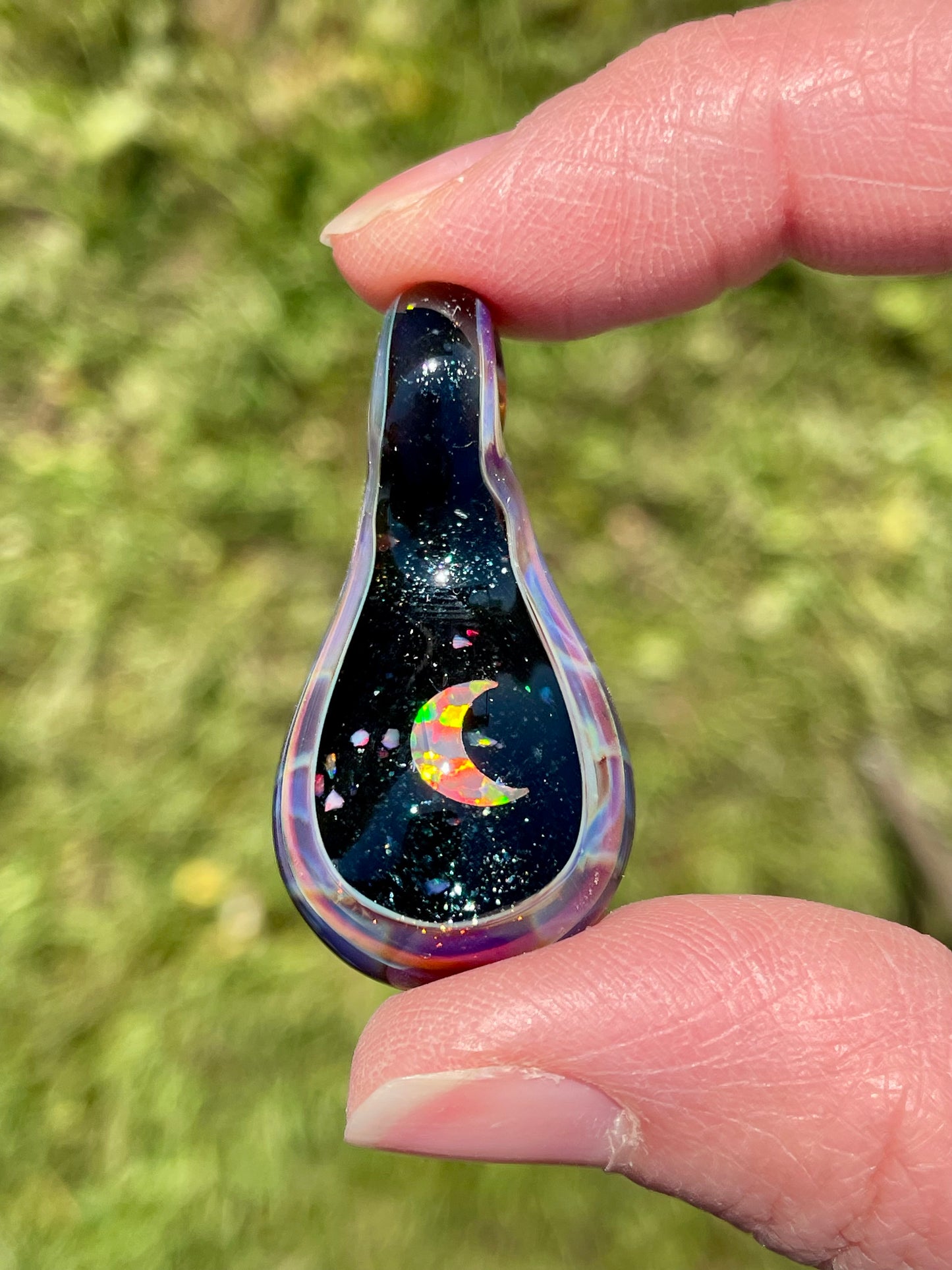 Moon Crystal Pendant, Moon Opal Necklace for Women, Small Glass Space Pendant, Moon Necklace Birthday Gift for her, Mothers Day Gift Idea