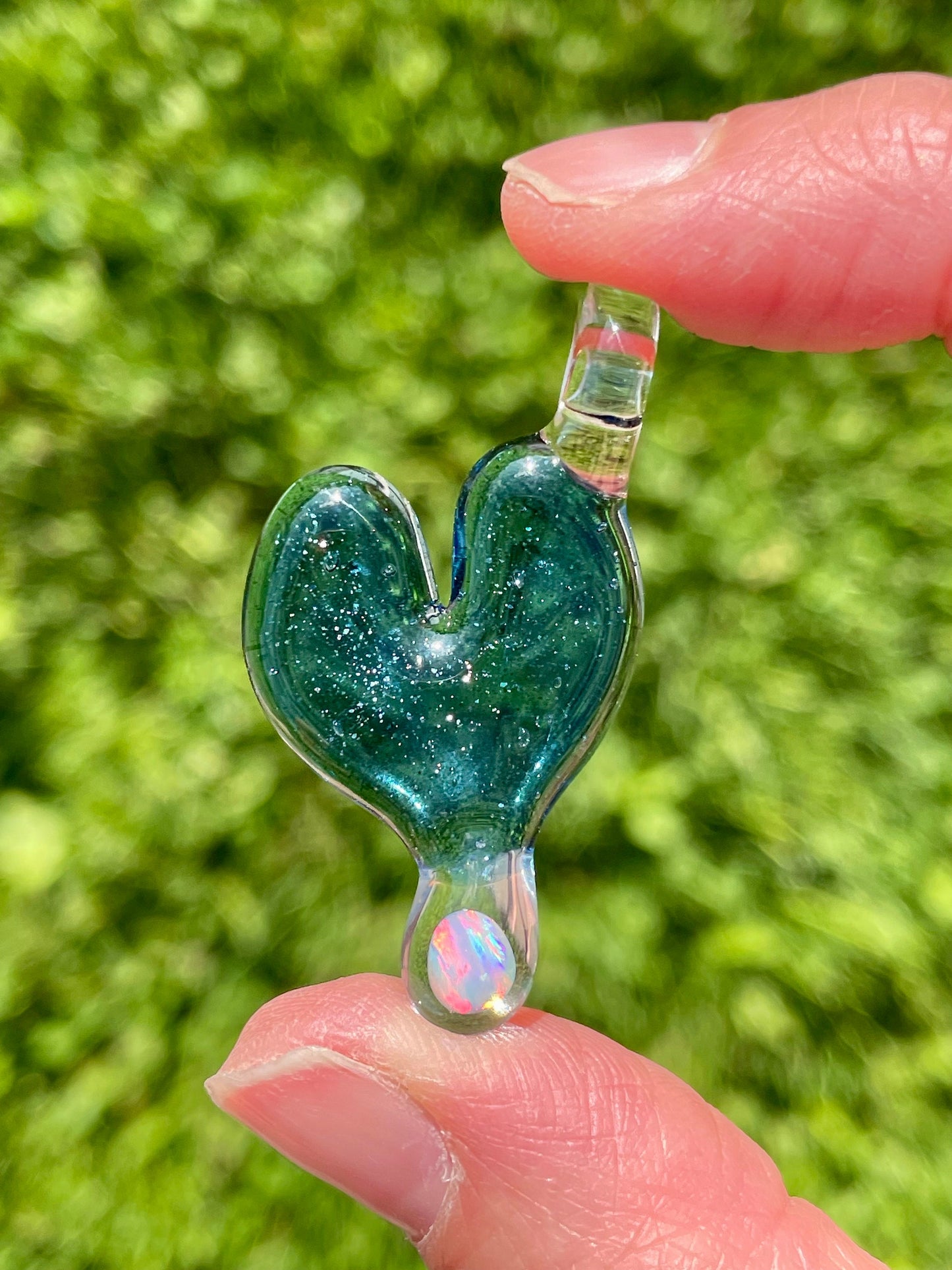 Glass Heart Pendant Opal Necklace for Her, Simple Heart Jewelry, October Birthstone, Anniversary Gift, gift for wife, gift for girlfriend