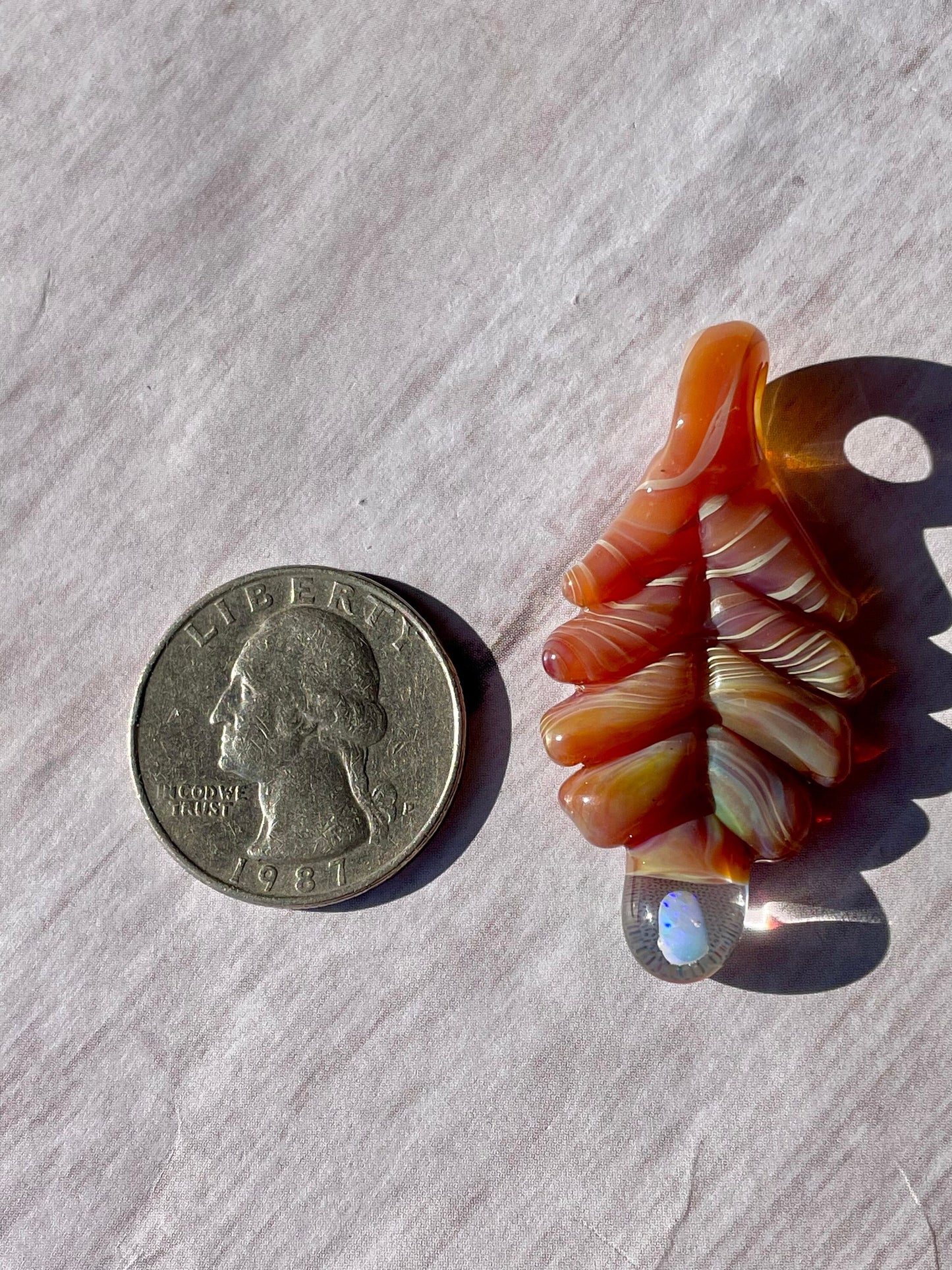 Small Glass Pendant Beige Leaf Opal Necklace, birthday gift for daughter, botanical jewelry, step mom gift, jewelry for women, gardener gift