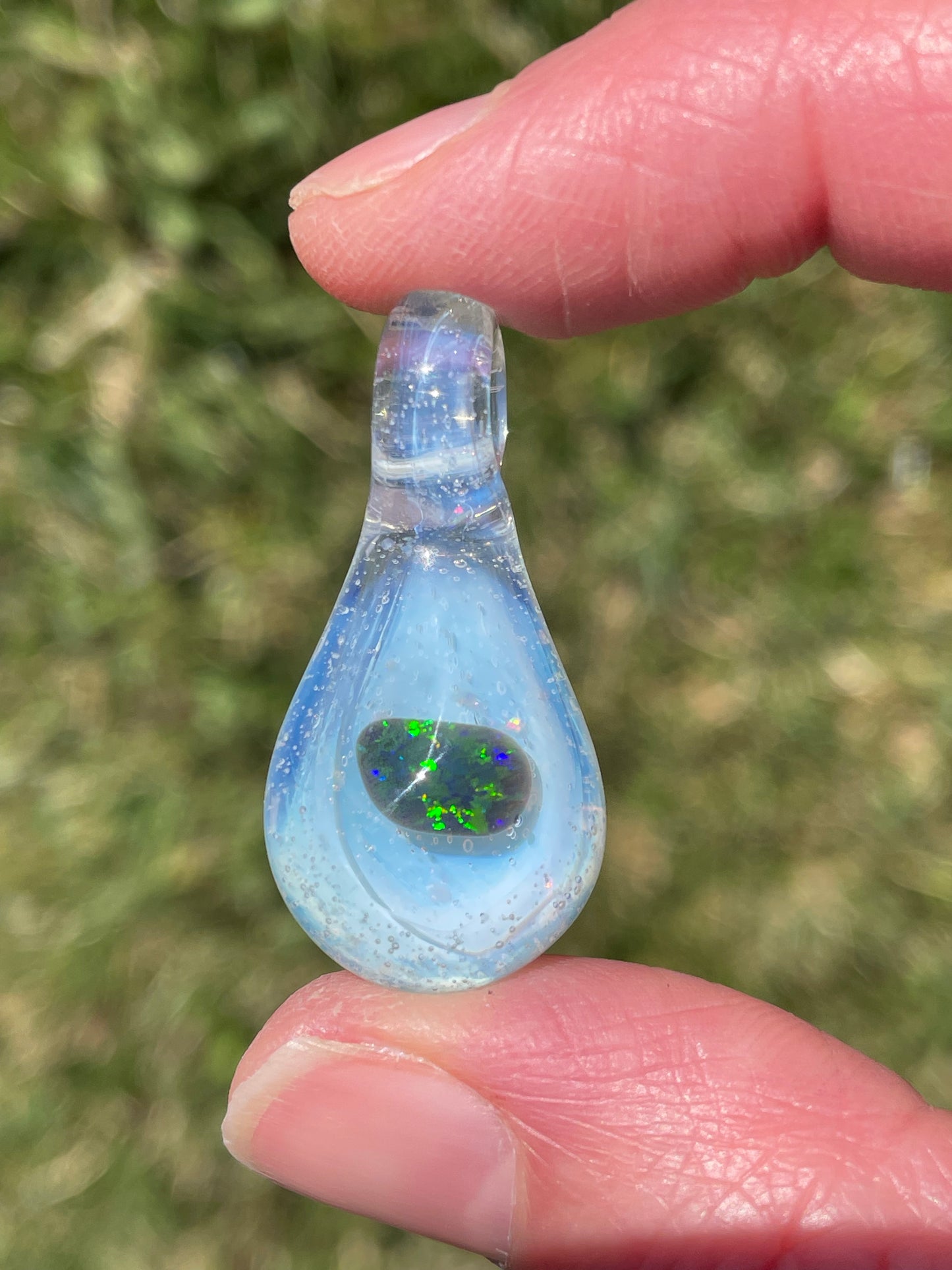 Handmade Glass Blown Opal Pendant, Mystical Opal Necklace, Gemstone Jewelry, Pendant Necklace, Birthday Gift, Mothers Day Gift, Easter Gift