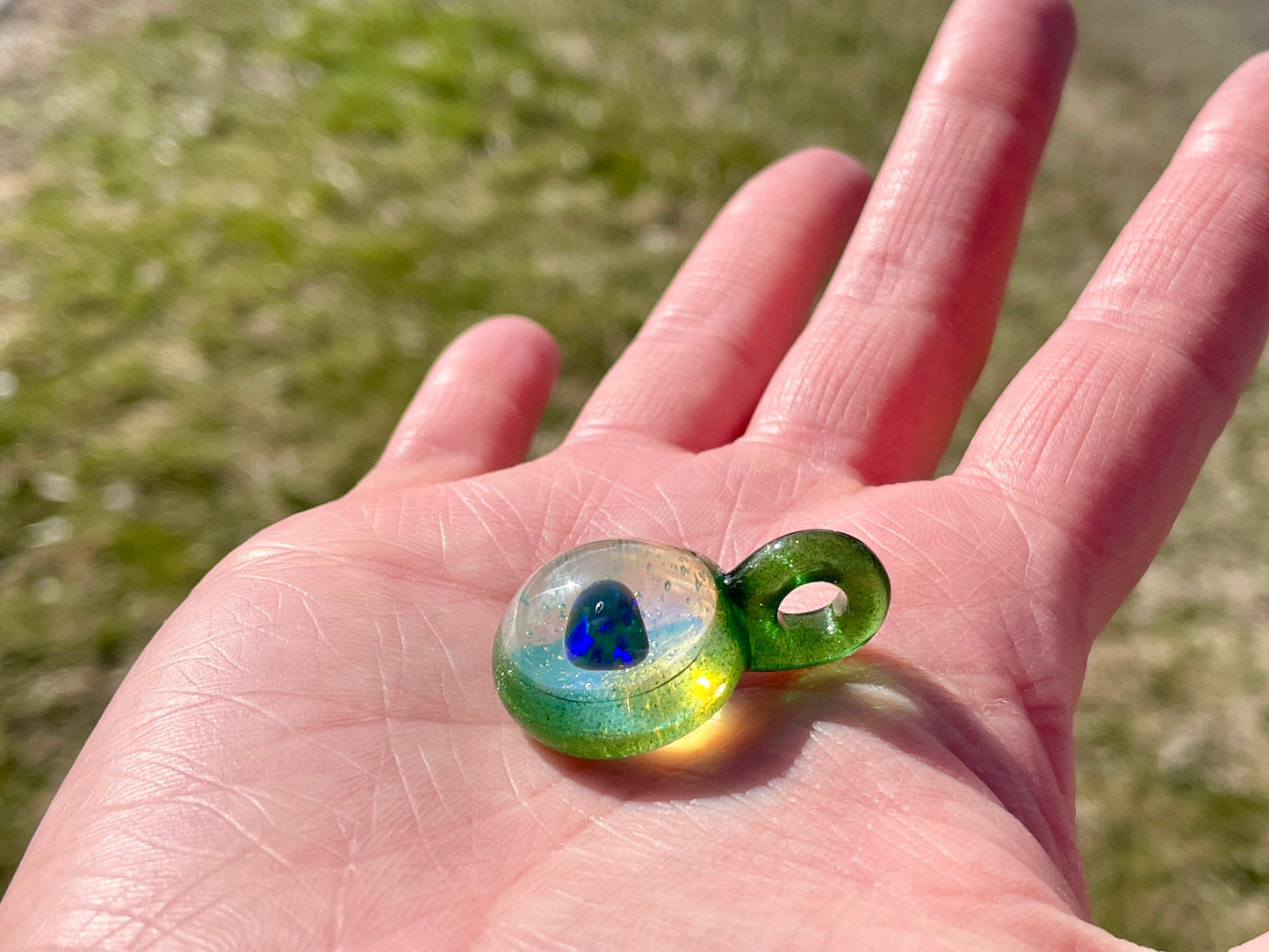 Small Glass Opal Pendant, Green Blown Glass Pendant, Lampwork Focal Bead, Mini Opal Necklace, Glass Cabochon, Unique Birthday Gift Idea