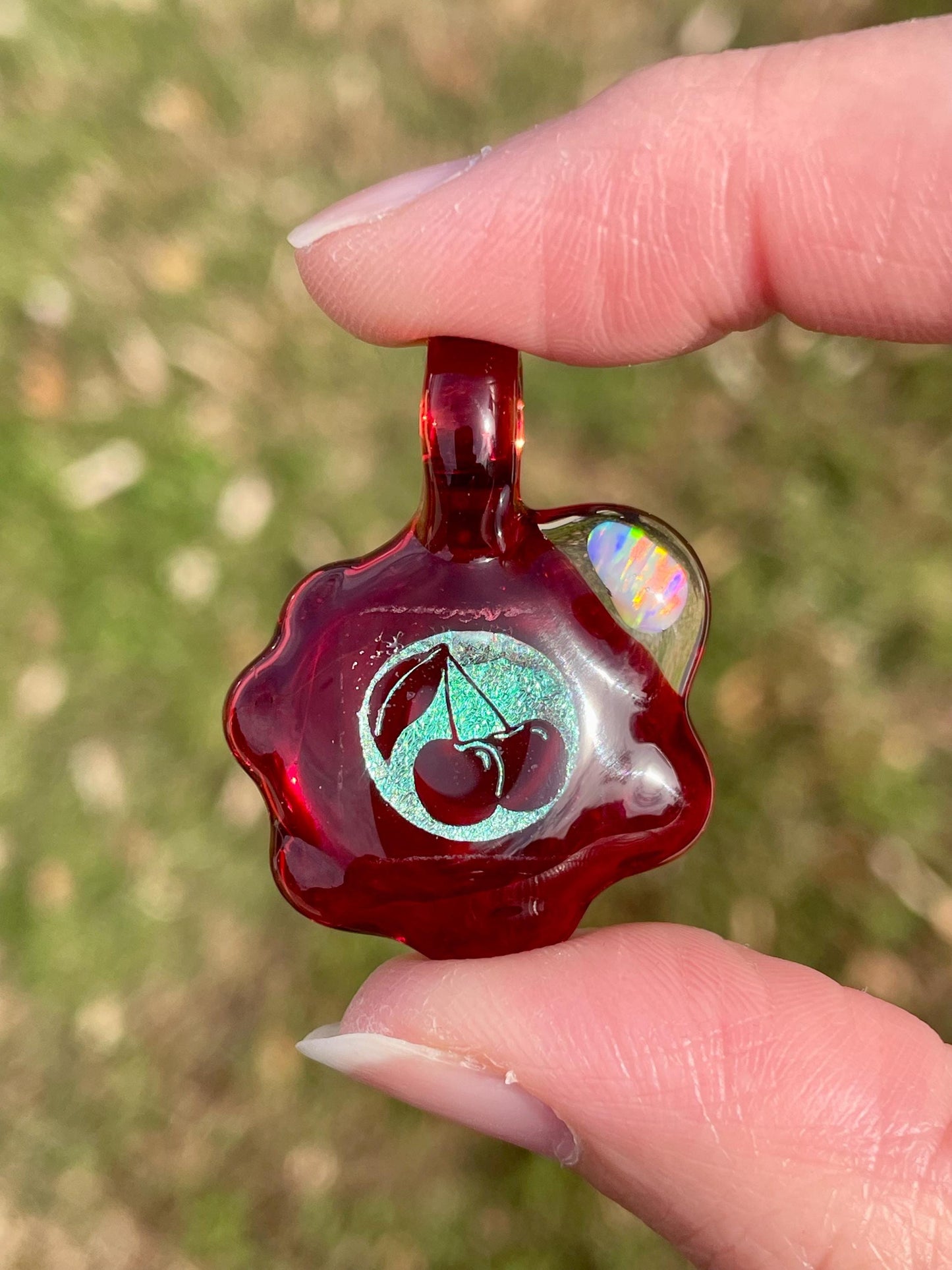 Red Cherry Necklace Gift for Women - Blown Glass Dichroic Pendant - Sister Birthday Gift - Lampwork Focal Charm Bead - Unique Valentine Gift