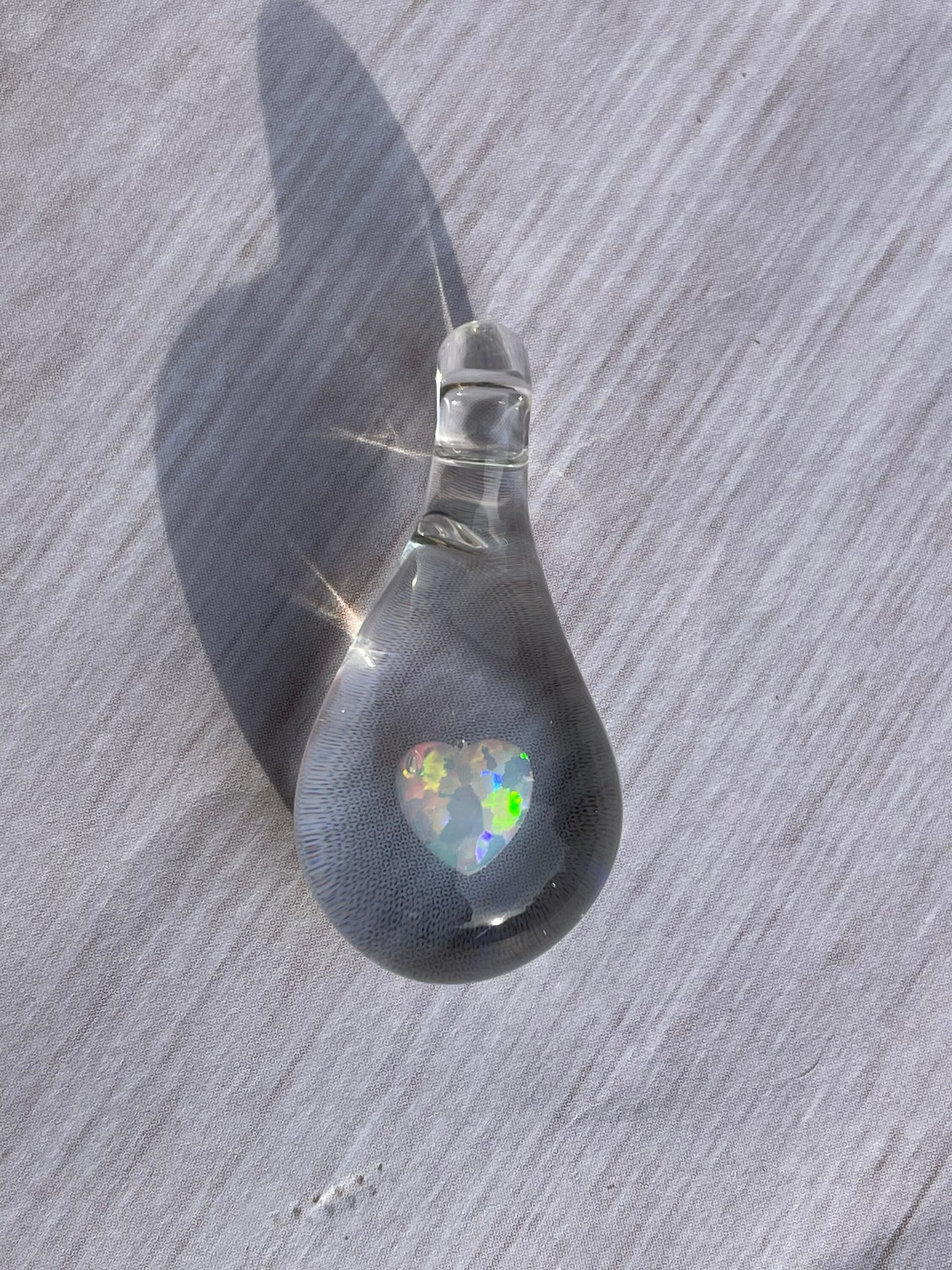 Simple Heart, Glass Teardrop Necklace for her, Blown Glass Opal Heart Pendant, Love Opal Mystical Crystal, Heart Necklace for Girlfriend,