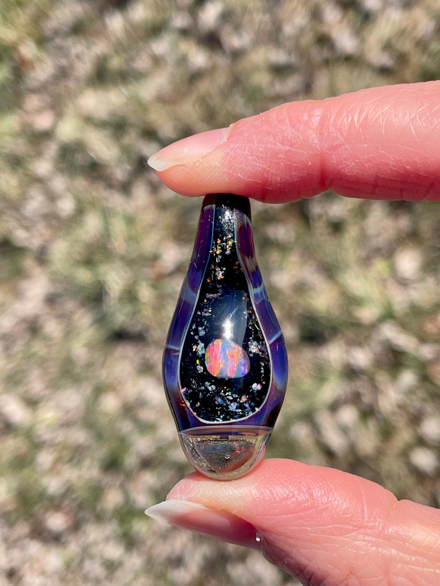 Unique Glass Blown Opal Pendant Necklace, Artisan Jewelry for her, Galaxy Pendant for him, Birthday Gift for wife, Valentines Day Gift