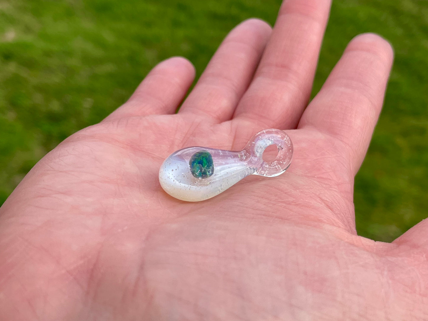 Handmade Glass Blown Opal Pendant, Mystical Opal Necklace, Gemstone Jewelry, Pendant Necklace, Birthday Gift, Mothers Day Gift, Easter Gift