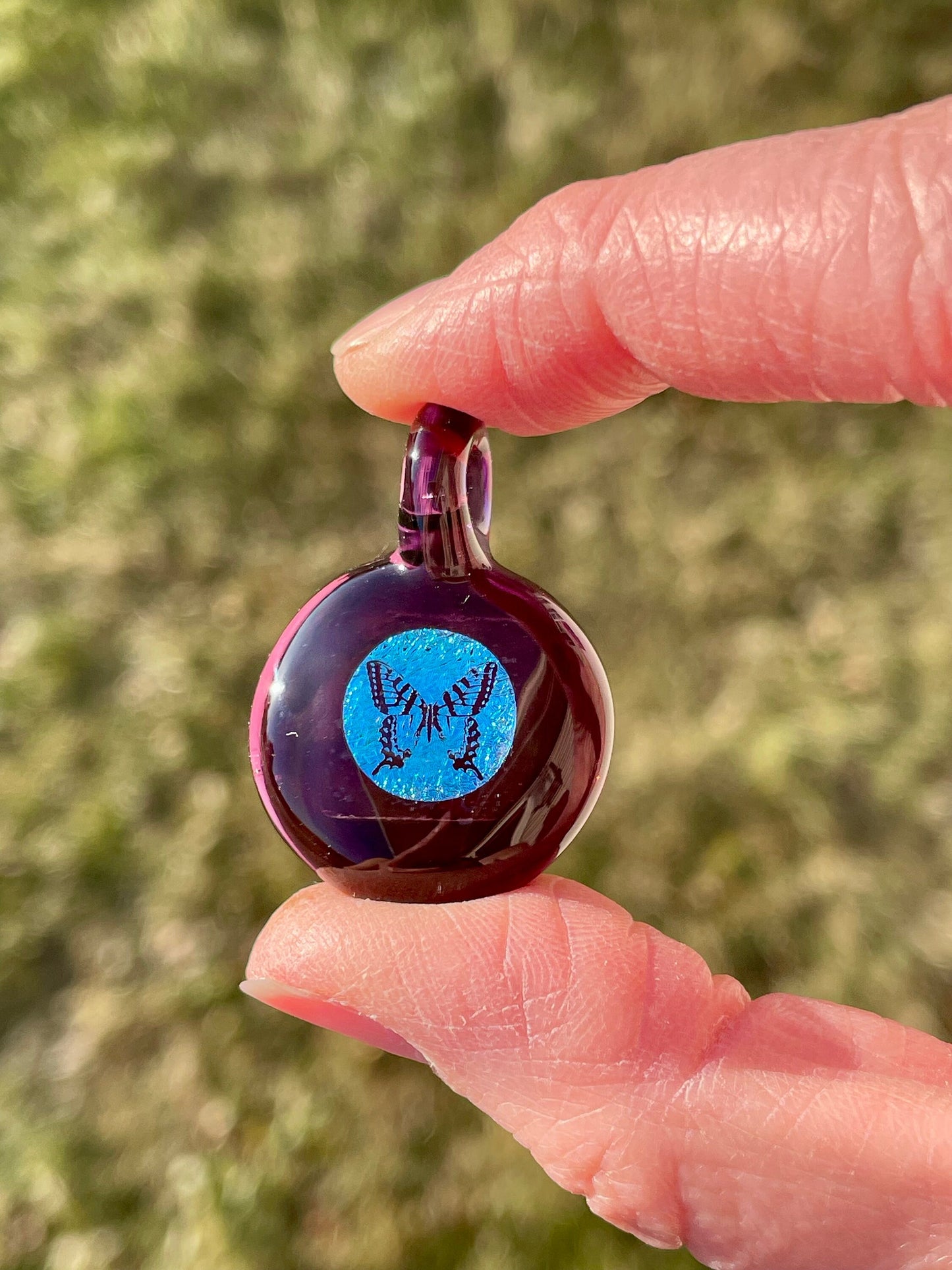 Purple Butterfly Pendant Necklace Gift for Women - Blown Glass Dichroic Pendant - Sister Birthday Gift - Lampwork Focal Charm Bead - Unique