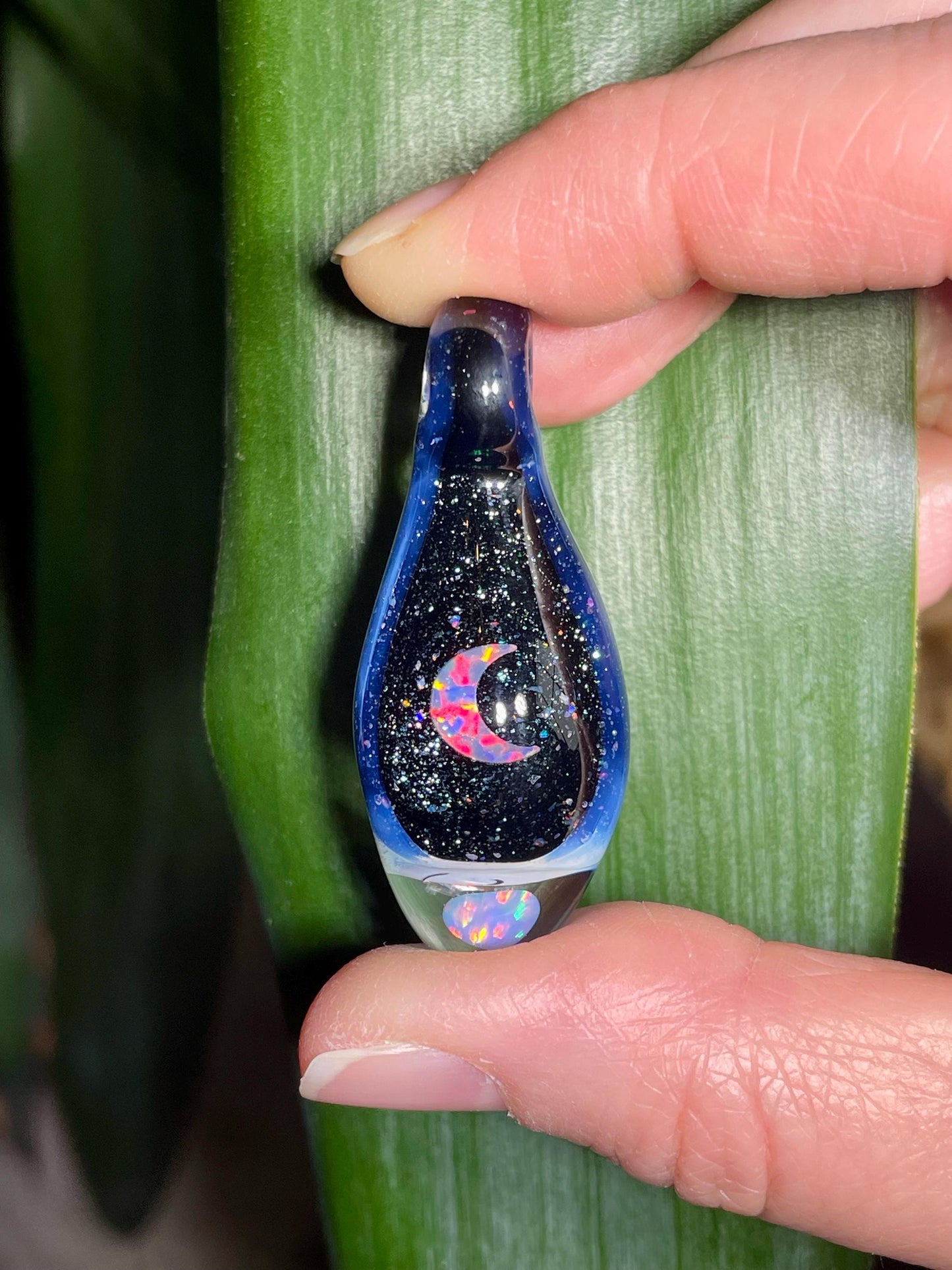 Glass Opal Pendant, Heady Glass Space Pendant, Moon Opal Necklace, Birthday Gift for Moon Lover, Valentines Day Gift Idea, Gift for Graduate