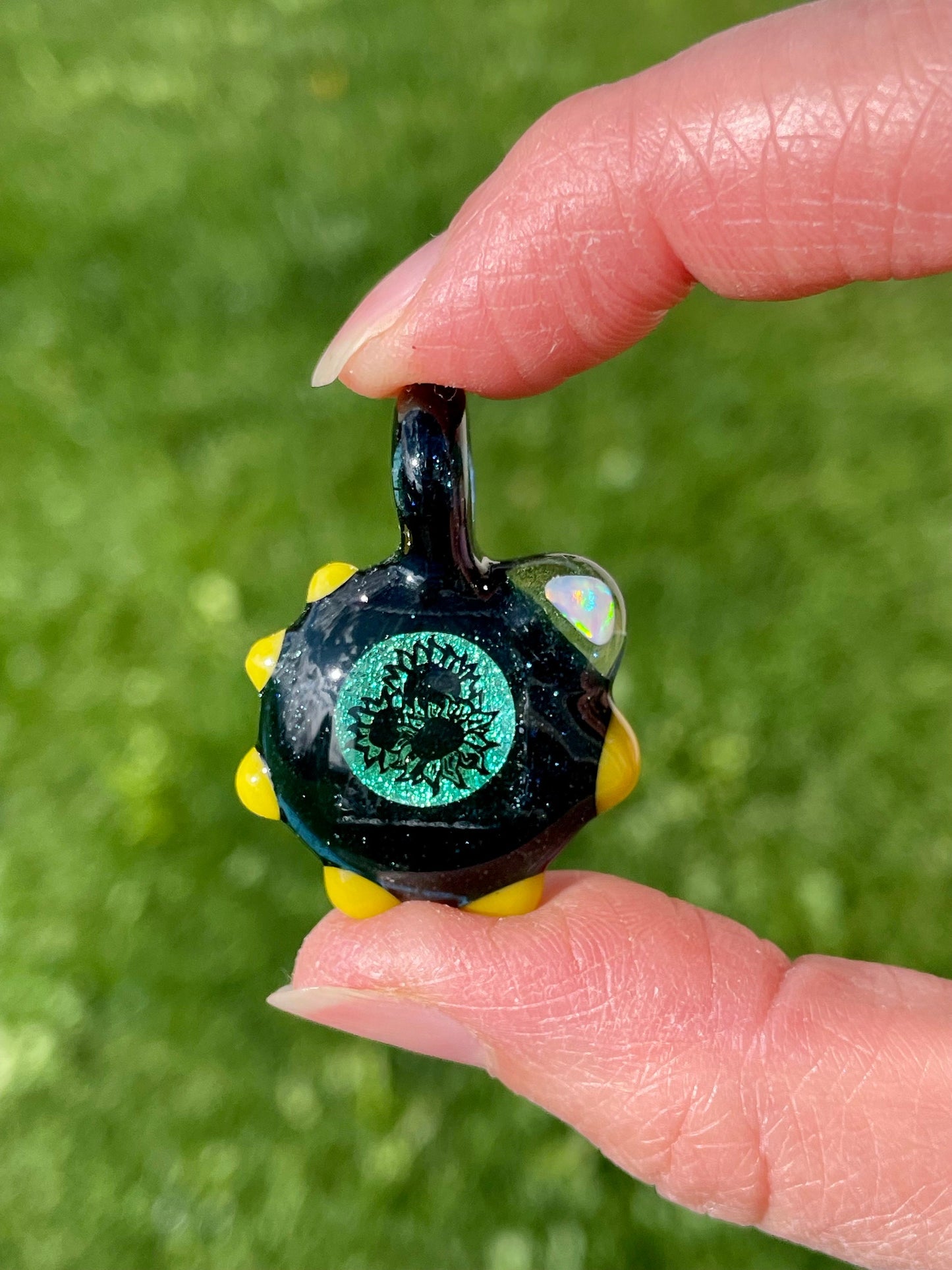 Sunflower Necklace, Small Glass Opal Pendant, Unique Birthday Gift, Sunflower Gift Idea, Sunflower Lover, Handmade Jewelry, Boho Jewelry