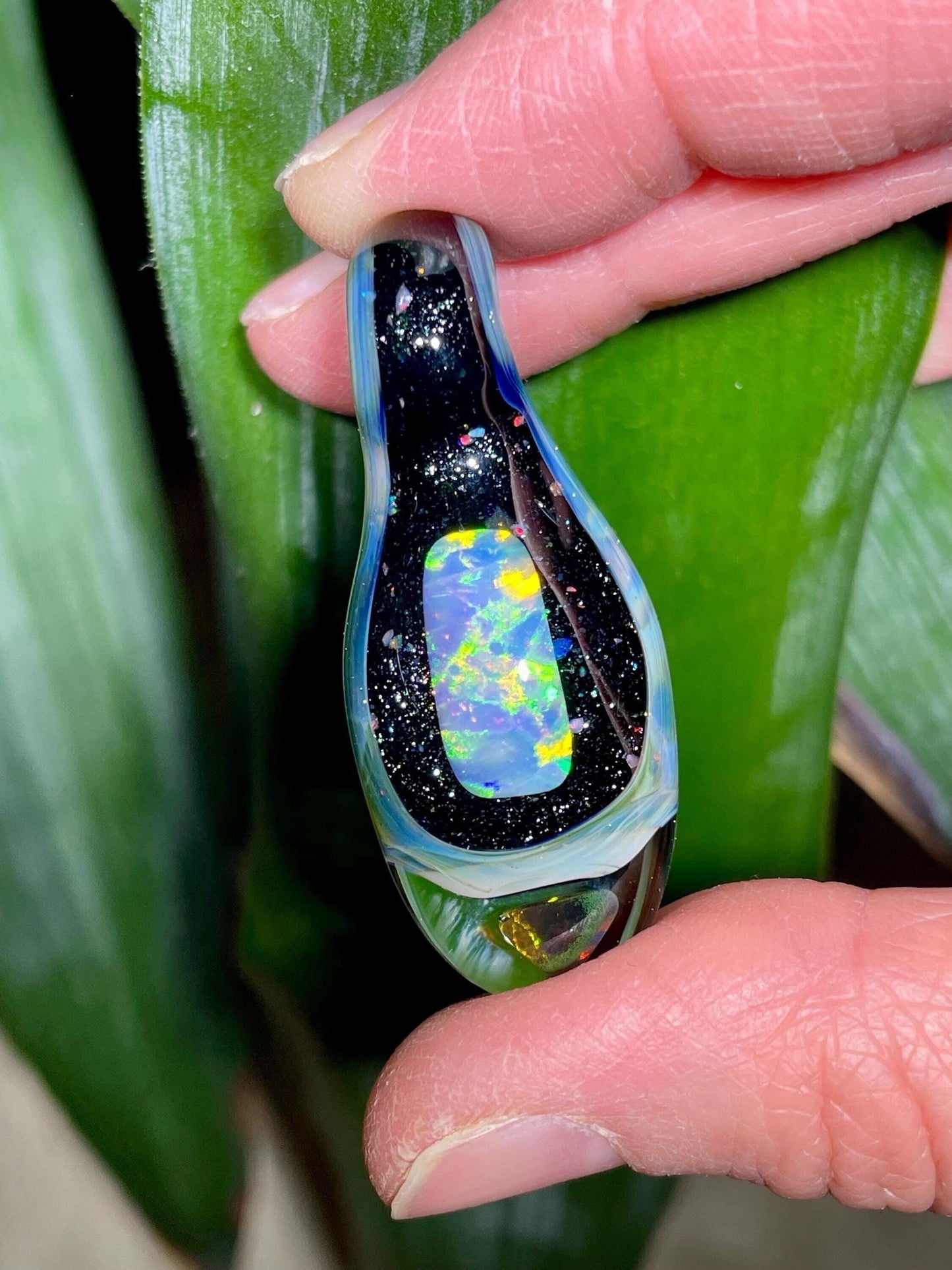 Handmade Glass Opal Pendant Necklace, Unique Anniversary Gift, Galaxy Opal Pendant, Birthday Gift for wife, Handmade Valentines Gift for Her