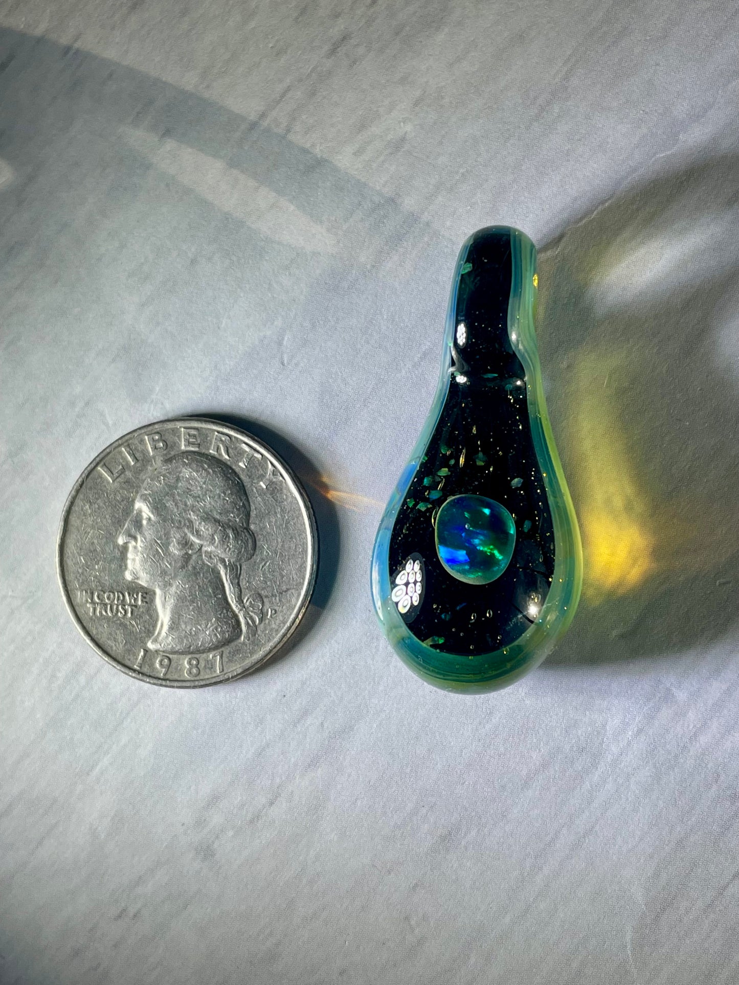 Handmade Small Glass Opal Pendant Necklace, Handmade Galaxy Pendant, Mothers Day Gift for her, one of a kind Birthday Gift Idea for daughter