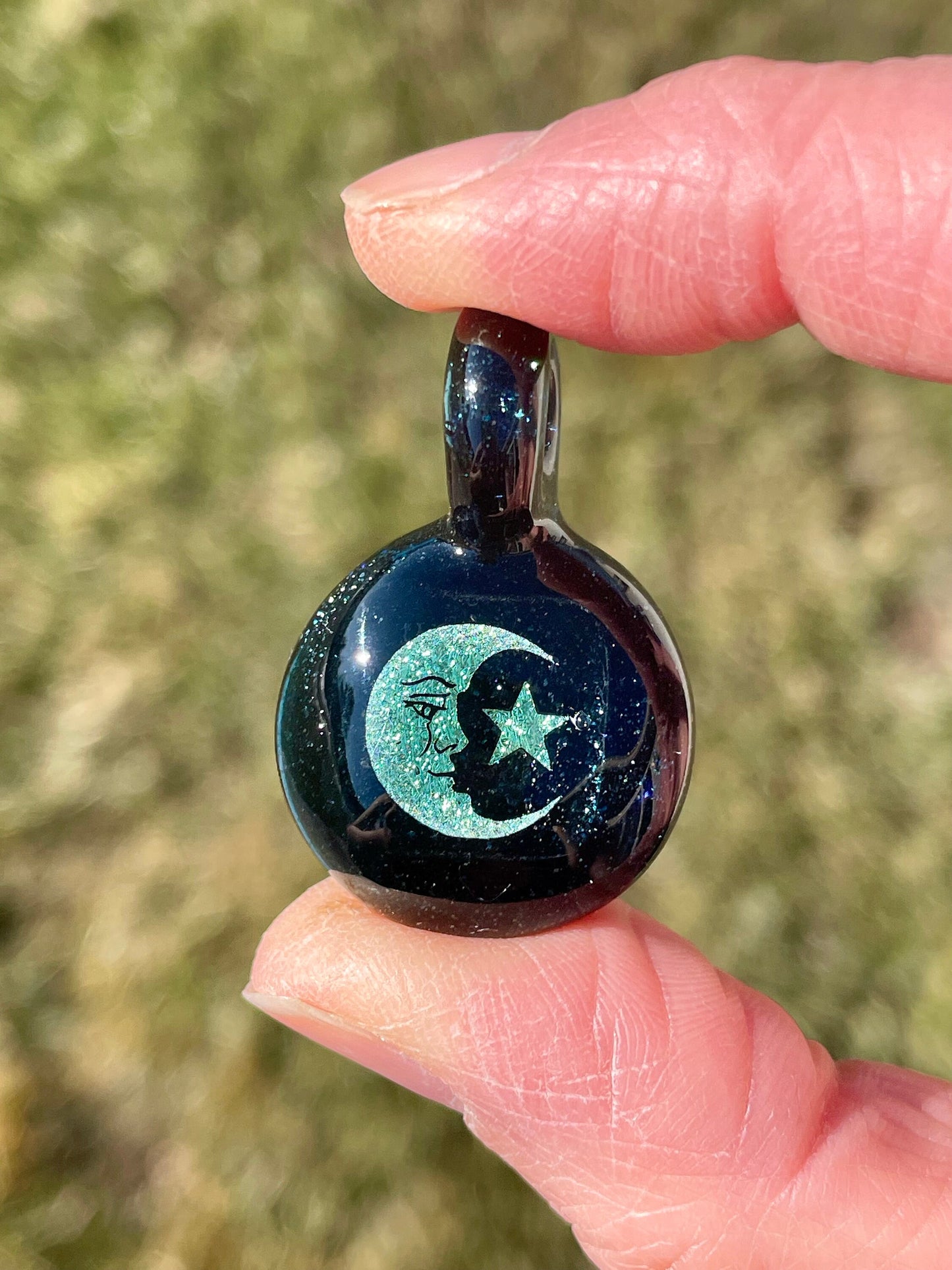 Moon and Star Necklace Pendant gift for her, Blown Glass dichroic pendant, celestial jewelry for daughter, moon and star gift for girlfriend