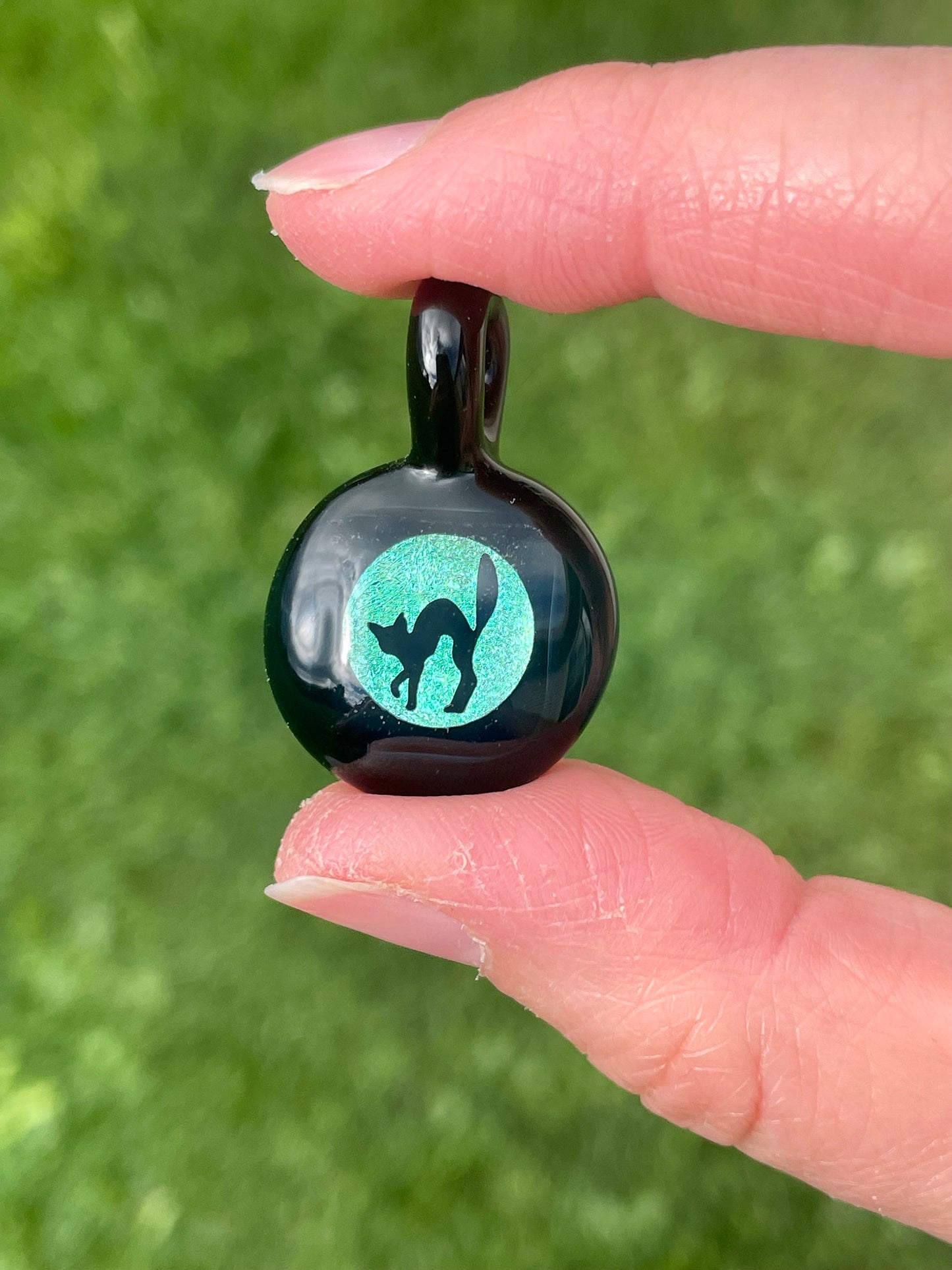 Halloween Black Cat Necklace, Cat Jewelry, Blown Glass Dichroic Pendant, Gothic Jewelry, unique Black Cat Gift Idea, Cat lover gift idea