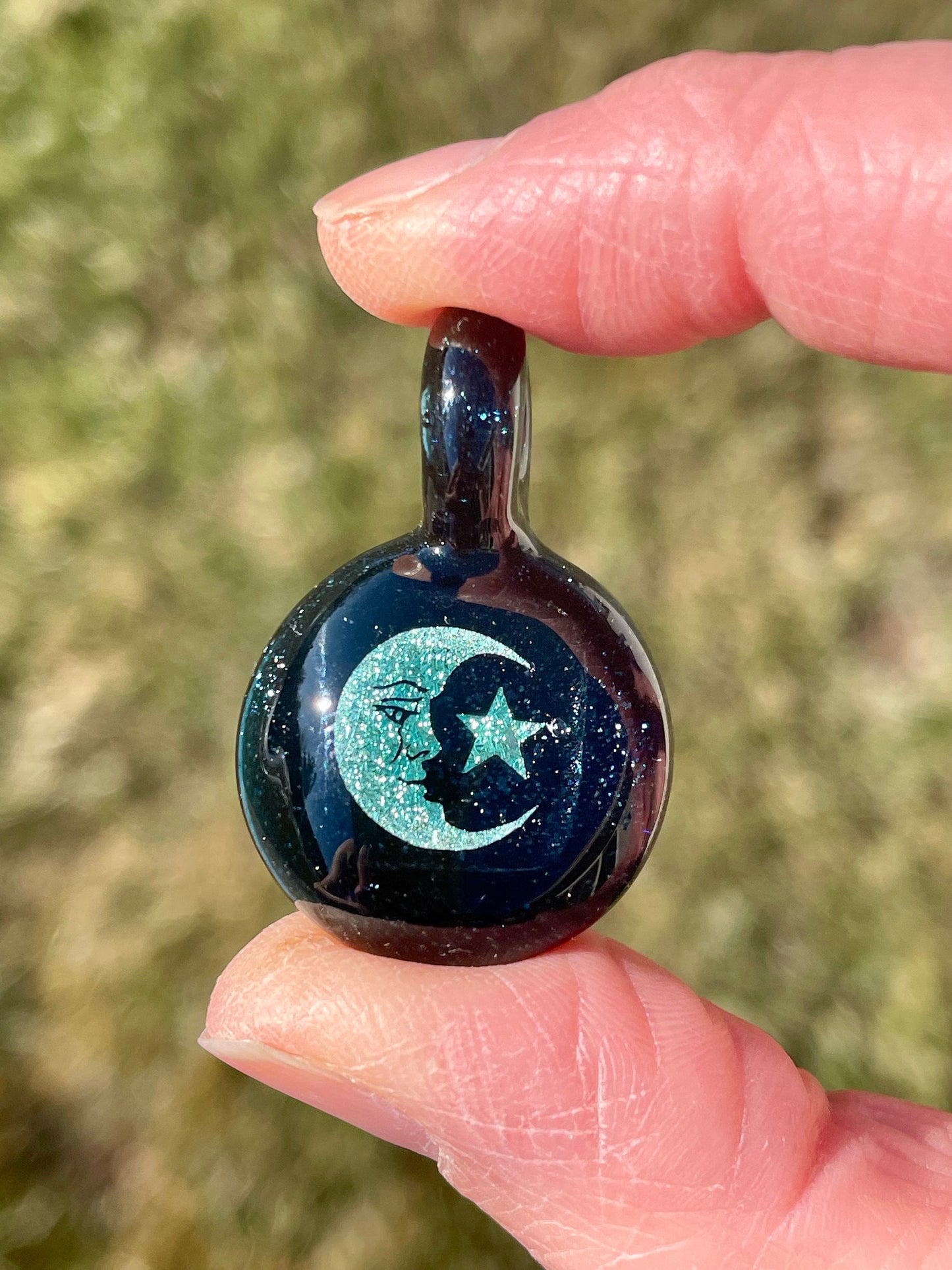 Moon and Star Necklace Pendant gift for her, Blown Glass dichroic pendant, celestial jewelry for daughter, moon and star gift for girlfriend
