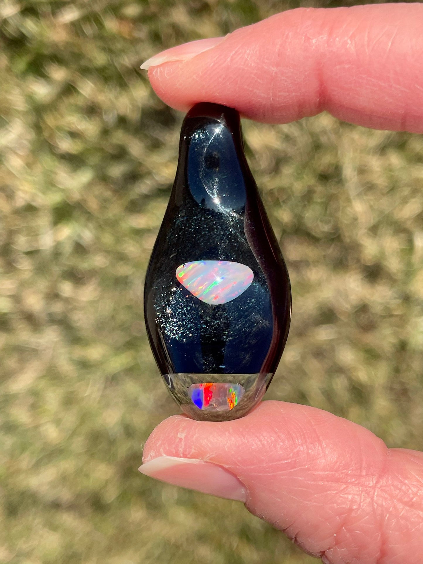 Heady Glass Pendant, Unique Opal Necklace, Artisan Jewelry, Handmade Glass Opal Pendant, Galaxy Pendant, Unique Jewelry, October Birthday
