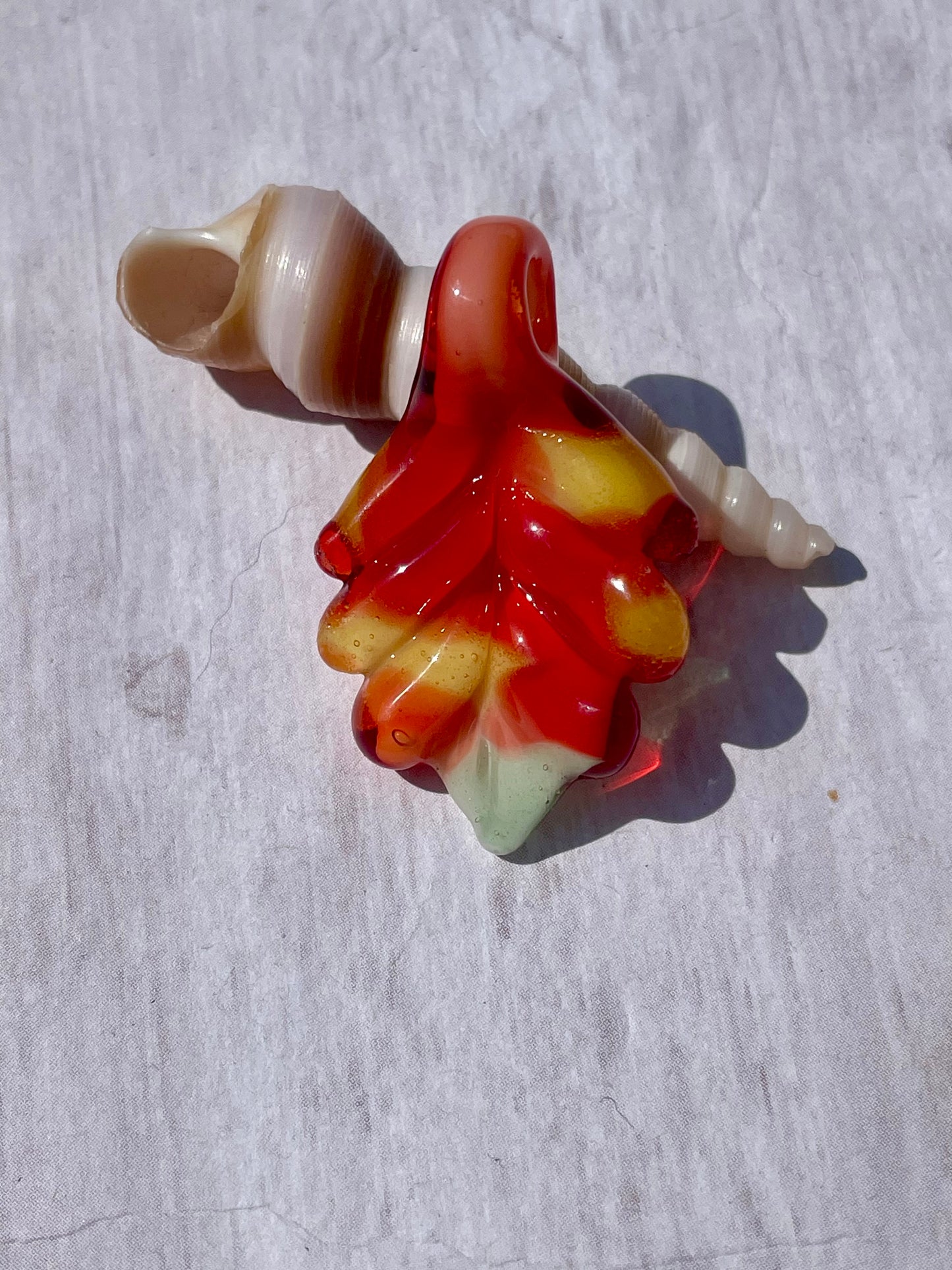 Small Glass Pendant, Fall Leaf Opal Necklace, birthday gift for daughter, botanical jewelry for women, green thumb gardener gift for mom