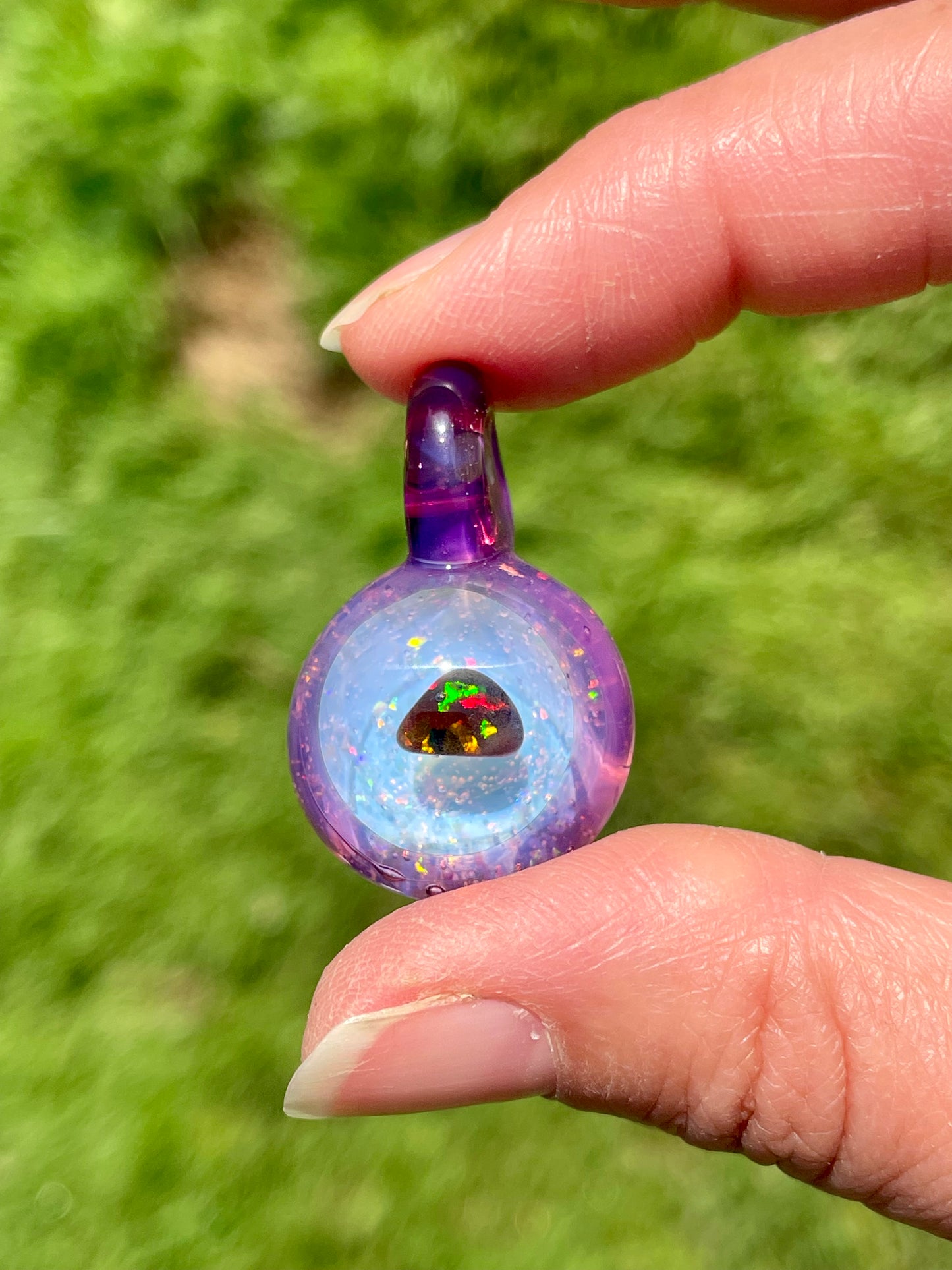 Small Glass Opal Pendant, Floating Opal, Lampwork Focal Bead, Mini Opal Necklace, Easter Gift, Unique Birthday Gift, Mothers Day Gift Idea