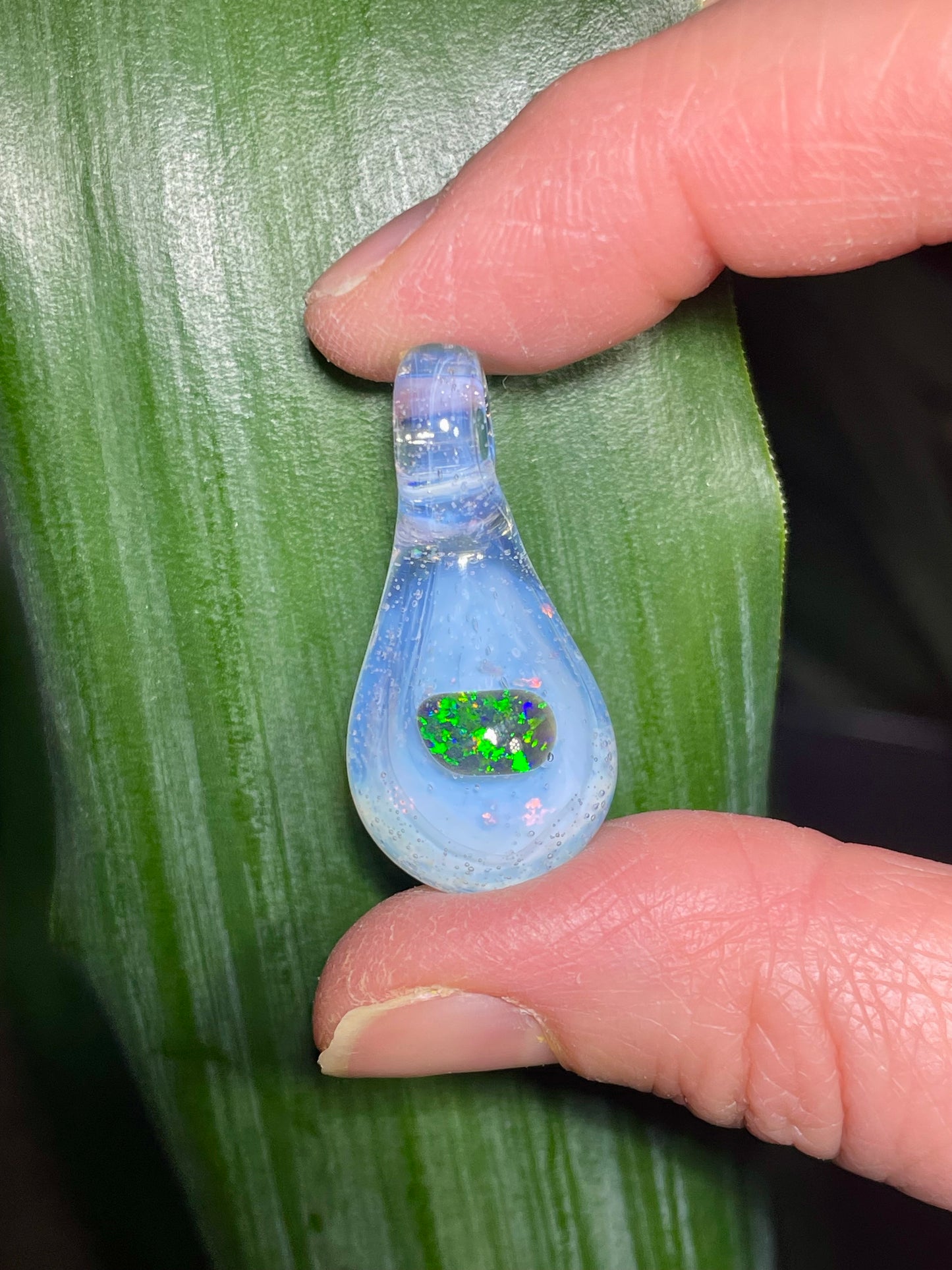 Handmade Glass Blown Opal Pendant, Mystical Opal Necklace, Gemstone Jewelry, Pendant Necklace, Birthday Gift, Mothers Day Gift, Easter Gift