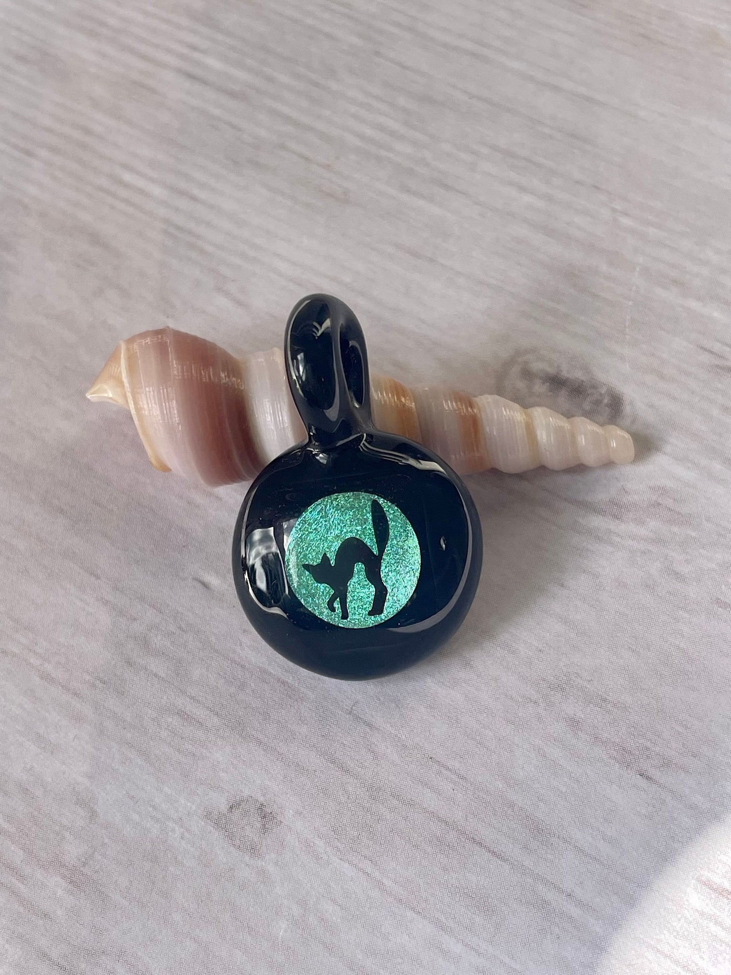Halloween Black Cat Necklace, Cat Jewelry, Blown Glass Dichroic Pendant, Gothic Jewelry, unique Black Cat Gift Idea, Cat lover gift idea