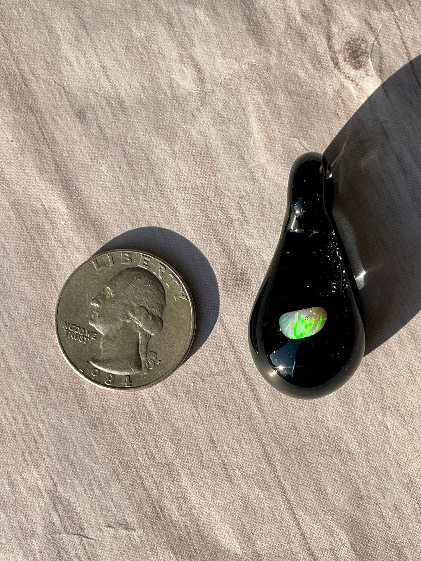 Small Glass Pendant, Black Lampwork Focal Bead, Opal Necklace, Unique October Birthday Gift, Heady Glass Galaxy Opal Pendant, Blown Glass