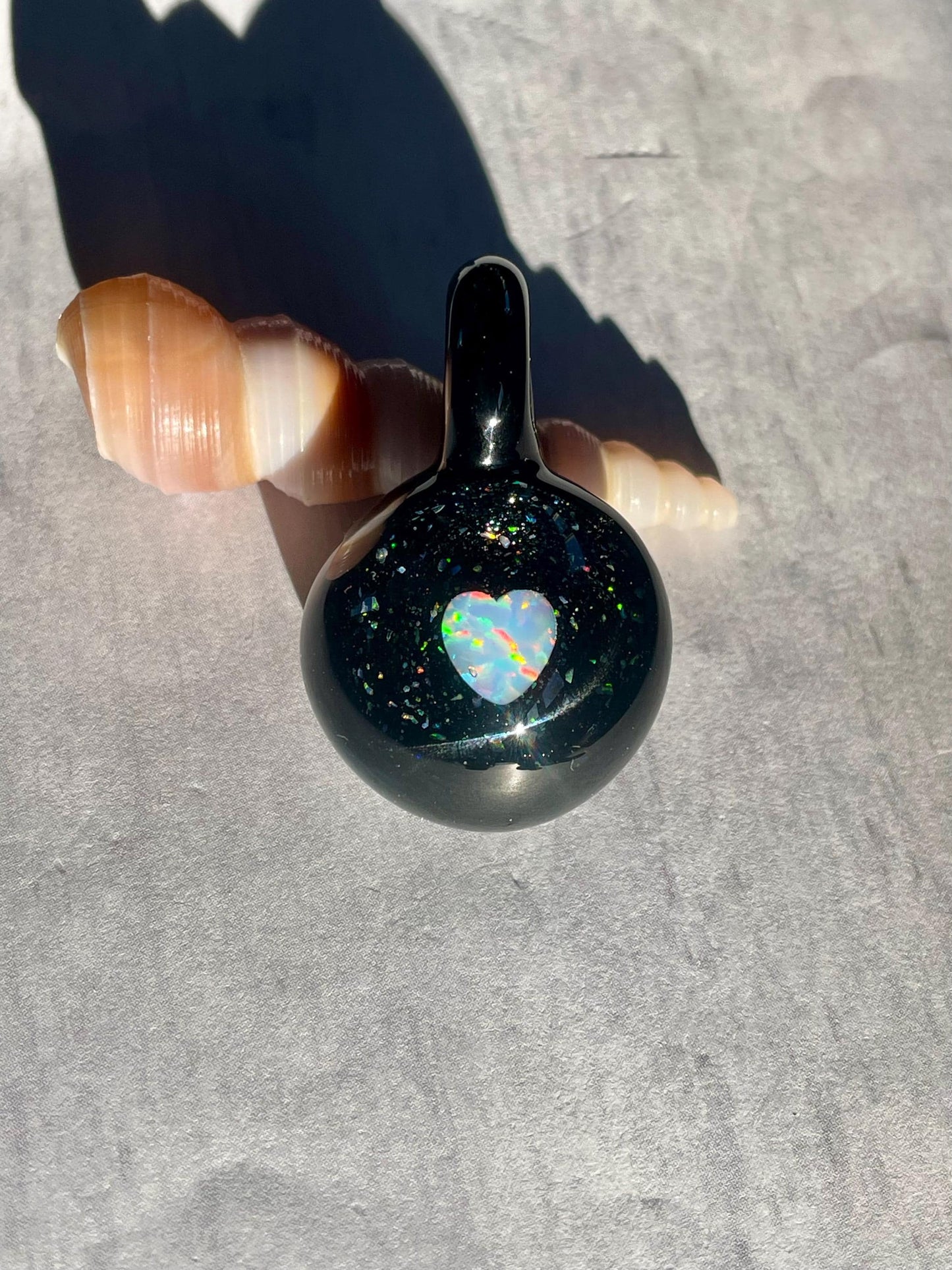 Small Glass Pendant, Heart Opal Necklace for her, Artisan Jewelry, Gothic Jewelry, Black Heart Pendant, Birthday Gift, Easter Gift for Wife