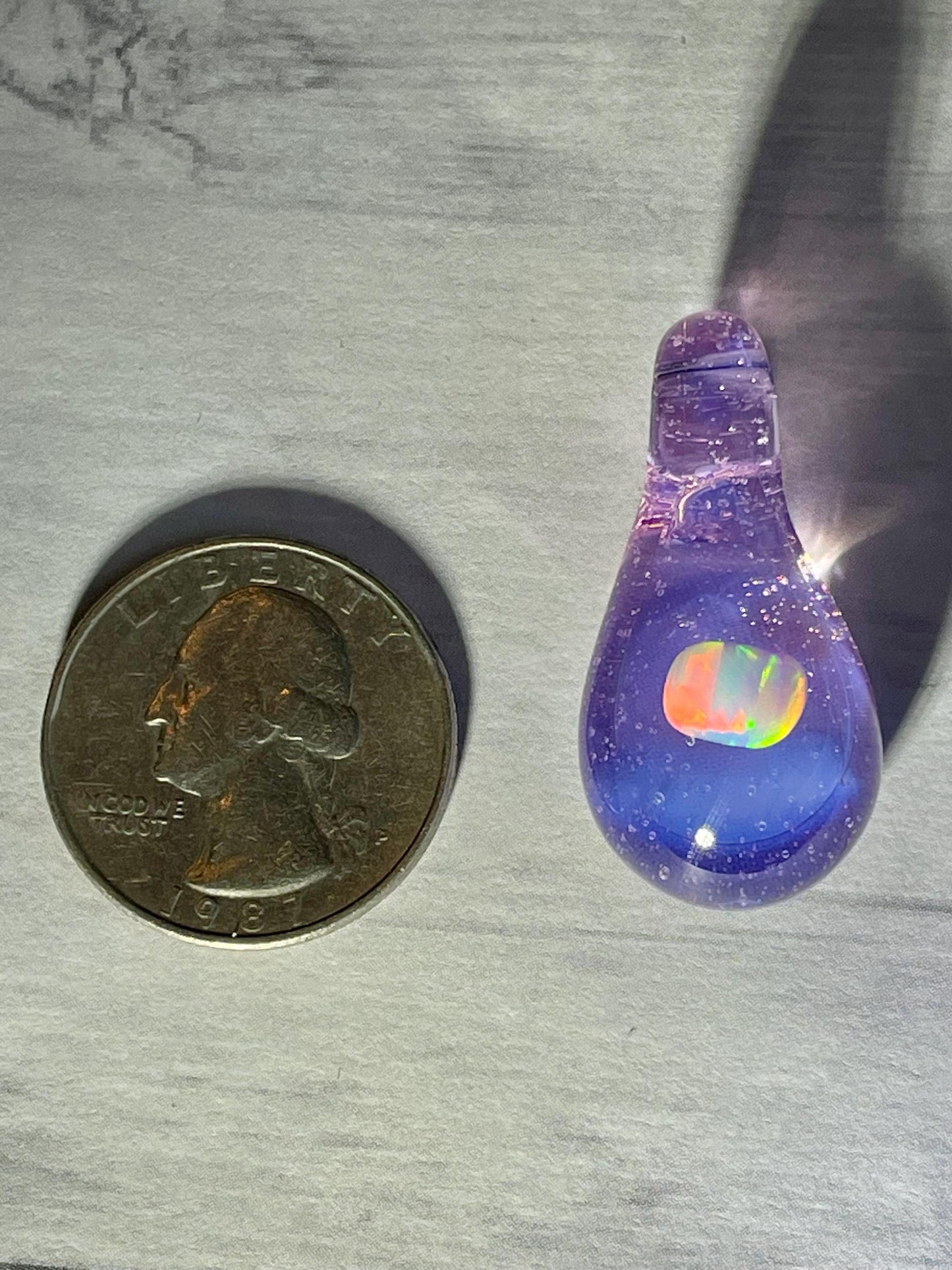 Small Glass Opal Pendant, Mothers Day Gift, Purple Necklace, Unique Birthday Gift for sister, Easter gift for daughter, Mothers Day Gift