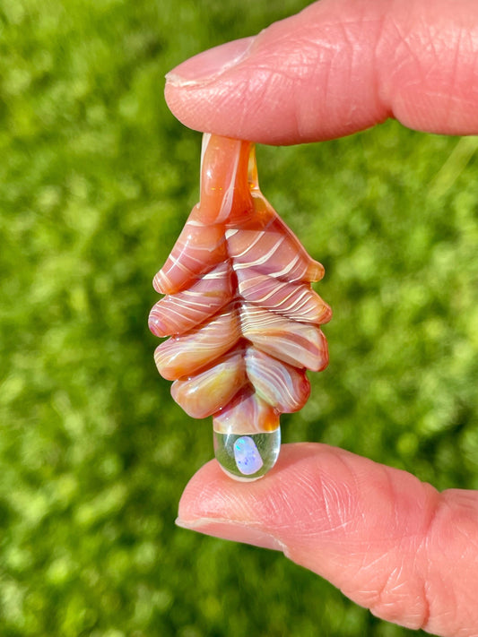 Small Glass Pendant Beige Leaf Opal Necklace, birthday gift for daughter, botanical jewelry, step mom gift, jewelry for women, gardener gift