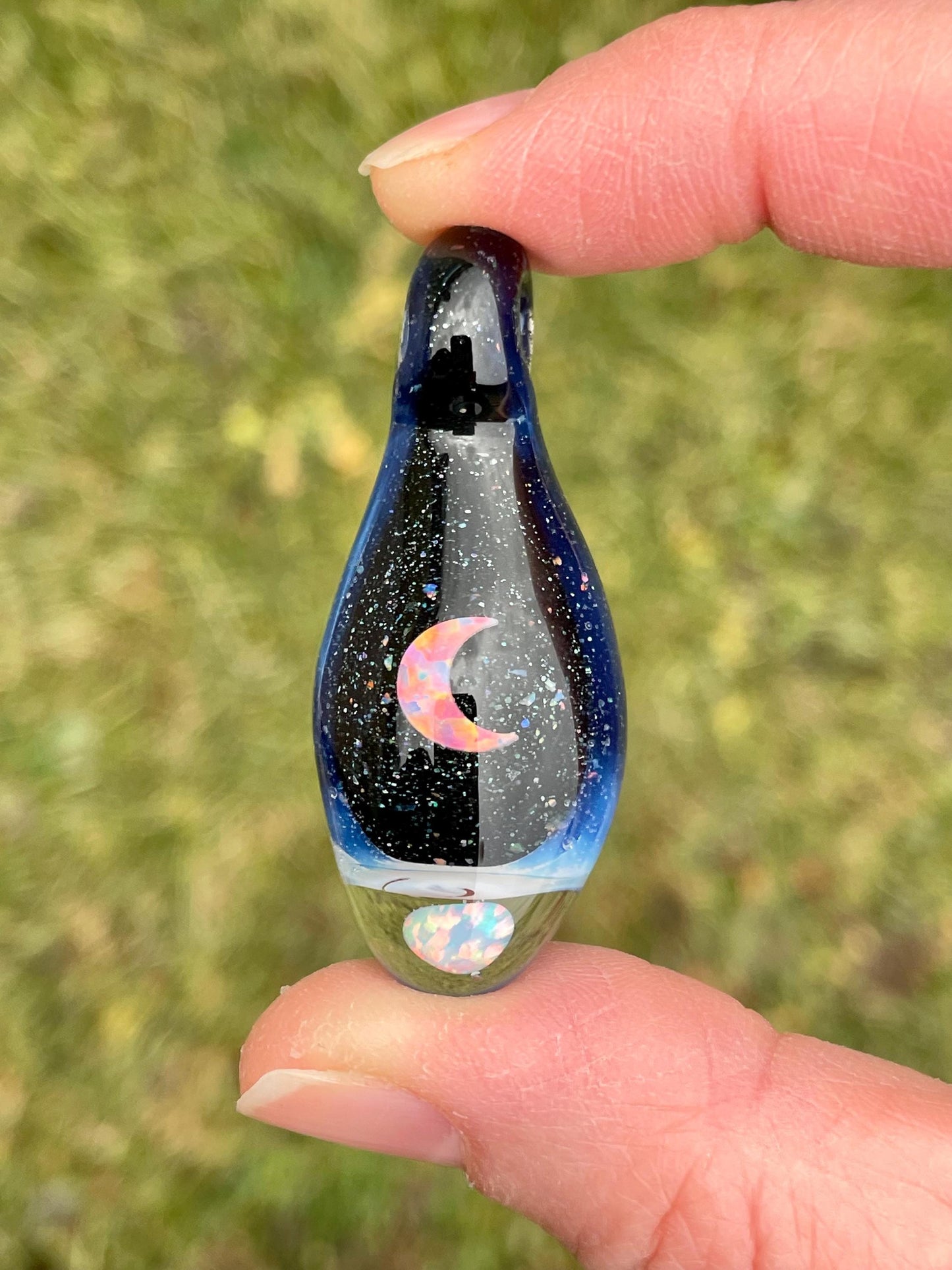 Glass Opal Pendant, Heady Glass Space Pendant, Moon Opal Necklace, Birthday Gift for Moon Lover, Valentines Day Gift Idea, Gift for Graduate