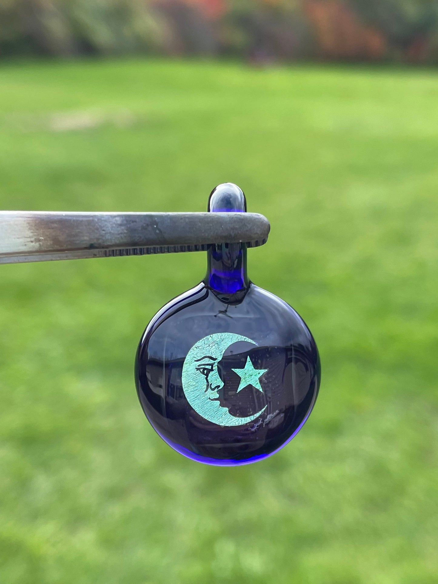 Moon and Star Necklace Pendant gift for her, Blown Glass dichroic pendant, celestial jewelry for daughter, star, moon, gift for girlfriend