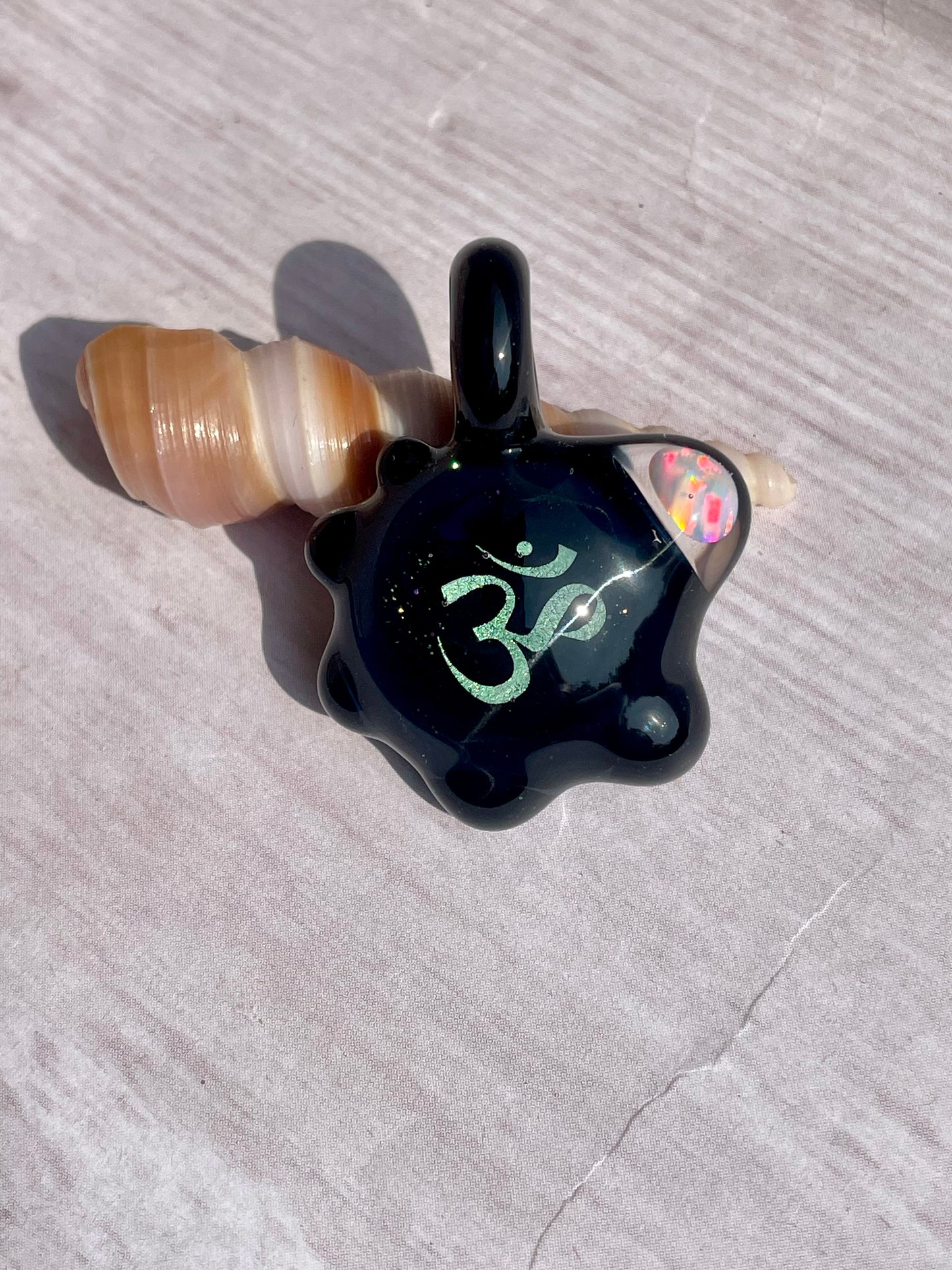 Aum Pendant Necklace for him, Om Meditation Necklace, Blown Glass Dichroic Necklace, Birthday gift for brother, Yoga Necklace, Namaste Gift