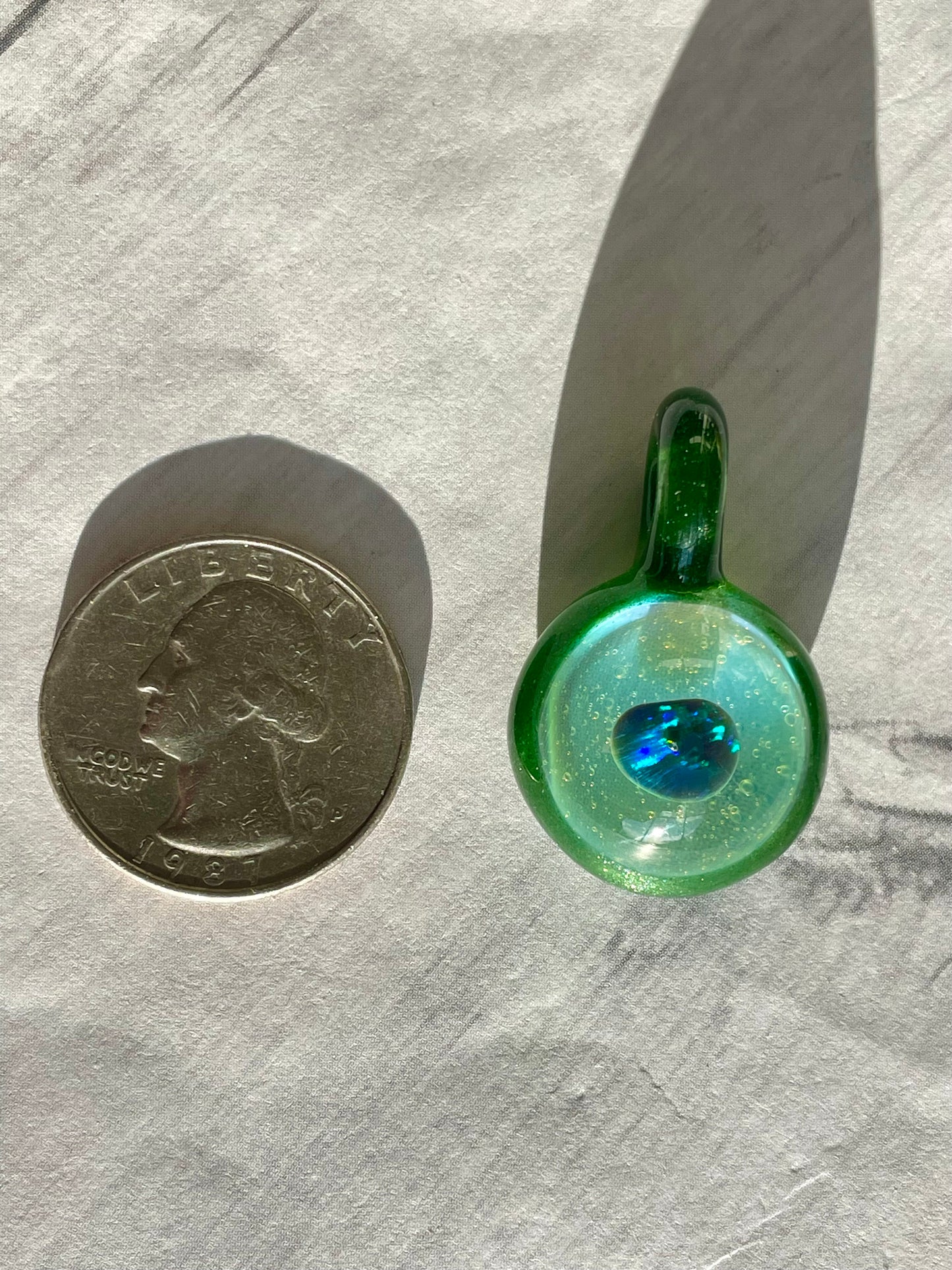 Small Glass Opal Pendant, Green Blown Glass Pendant, Lampwork Focal Bead, Mini Opal Necklace, Glass Cabochon, Unique Birthday Gift Idea