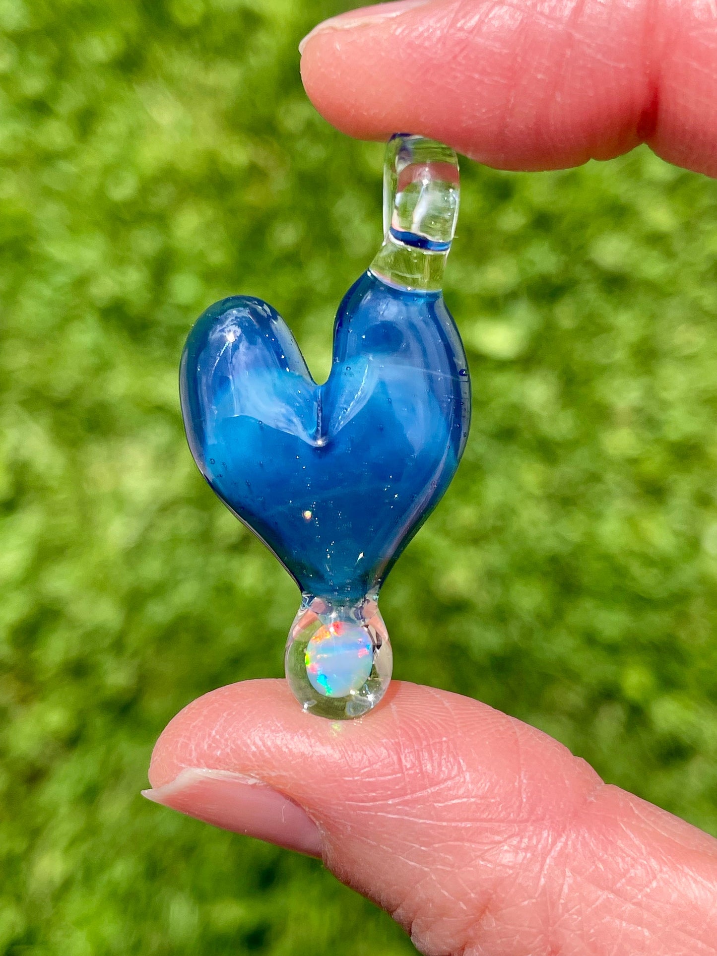 Handmade Glass Opal Pendant Necklace, Opal Necklace for Her, Simple Heart Jewelry, Valentines Gift for Wife, Anniversary Gift for Girlfriend