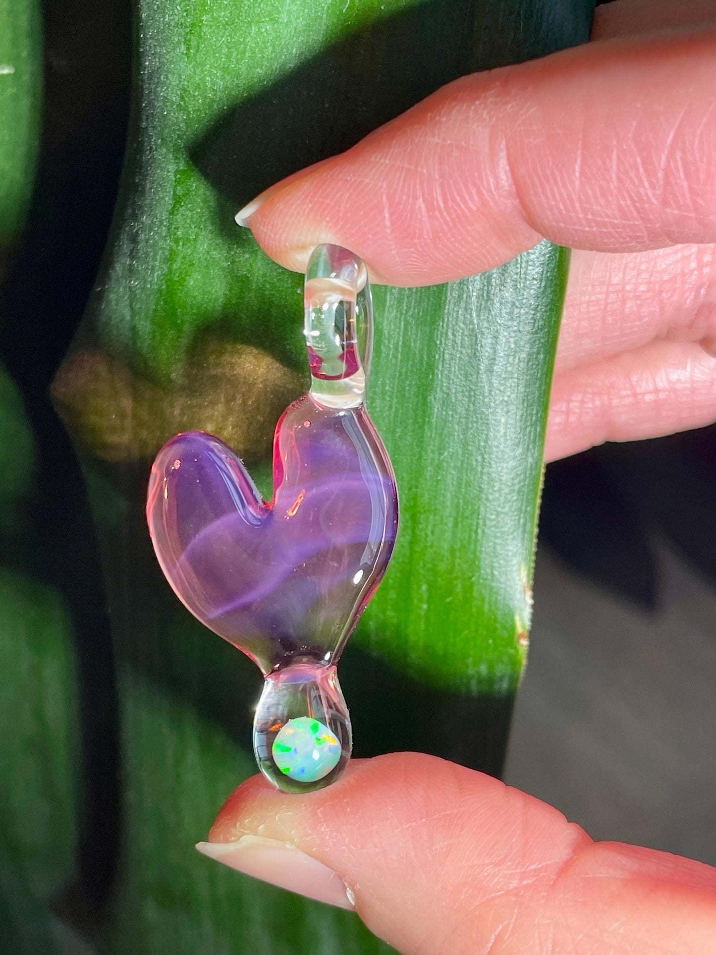 Glass Heart Pendant, Opal Necklace for Her, Simple Heart Jewelry, Anniversary Gift for Girlfriend, Pink Birthday Gift Idea, Valentines Gift